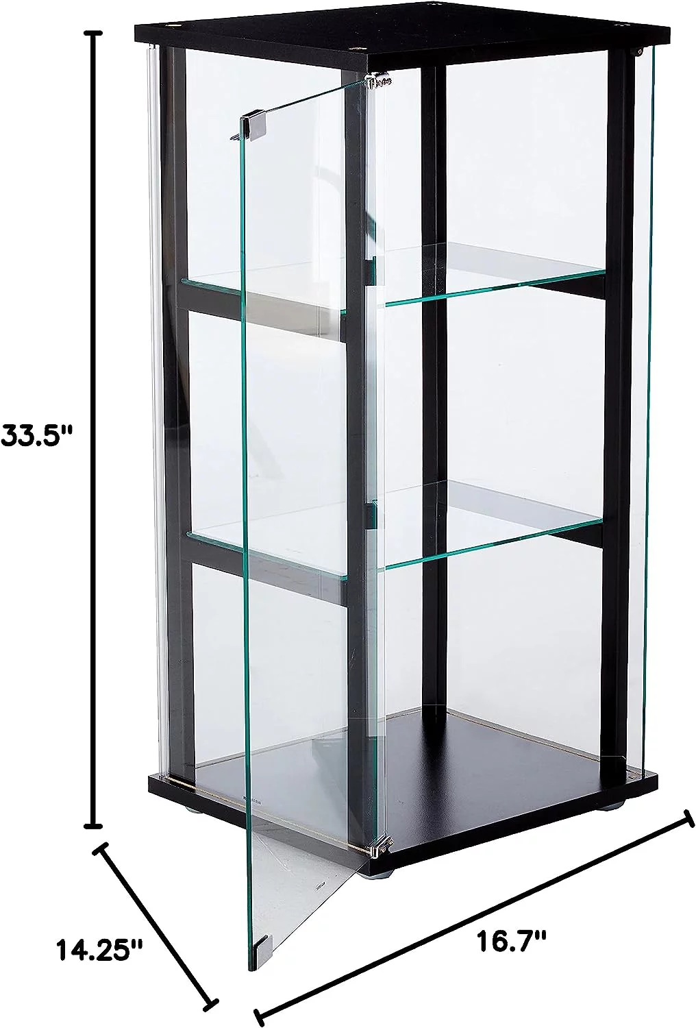Furniture Modern 4 Shelf Curio Cabinet, Display Stand Clear Tempered Glass Black Wood Frame