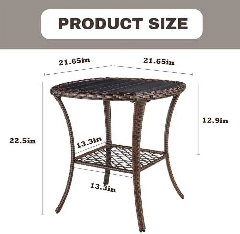 SQFHV Outdoor  Patio Wicker Coffee Table Outdoor End Table Rattan Bistro Table with  & Poly Lumber Table Top Square for Outside Balcony Porch Backyard Deck Brown