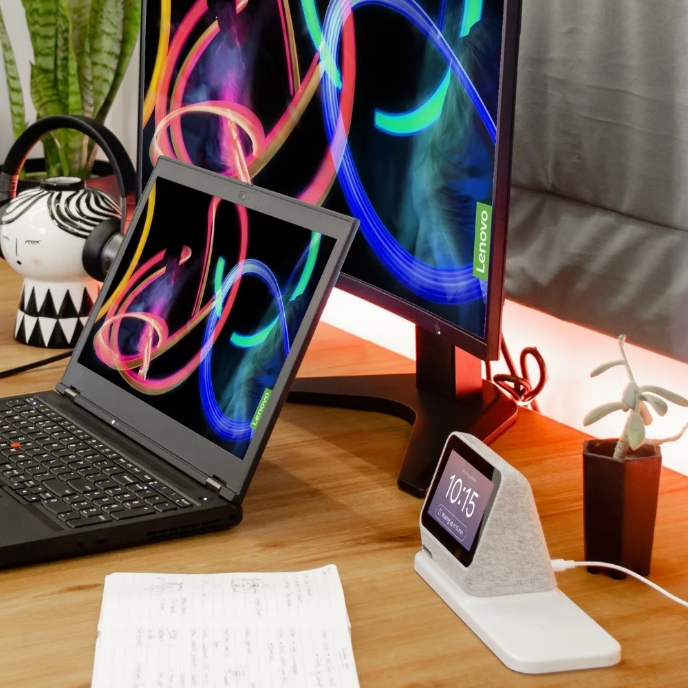 Lenovo Smart Clock 2 with Wireless Charging Dock - Heather Grey