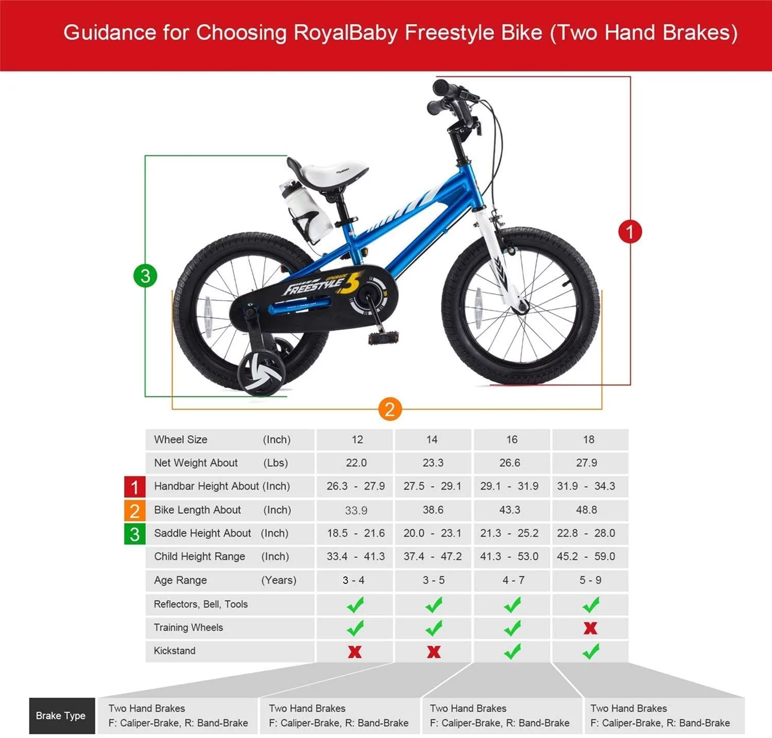 RoyalBaby Boys Girls Kids Bike BMX Freestyle 2 Hand Brakes Bicycles with Training Wheels Child Bicycle | 16 Inch With Kickstand and Training Wheels