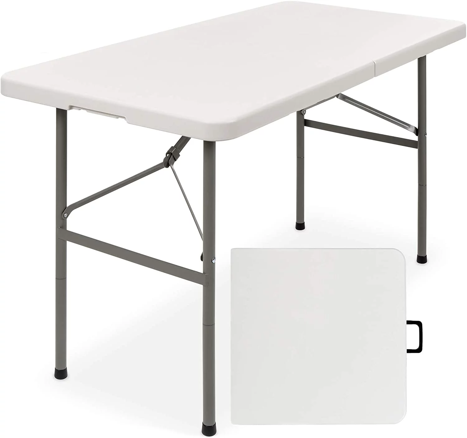 4ft Plastic S Table, Indoor Outdoor Heavy Duty Portable w/Handle, Lock for Picnic, Party, Camping - White