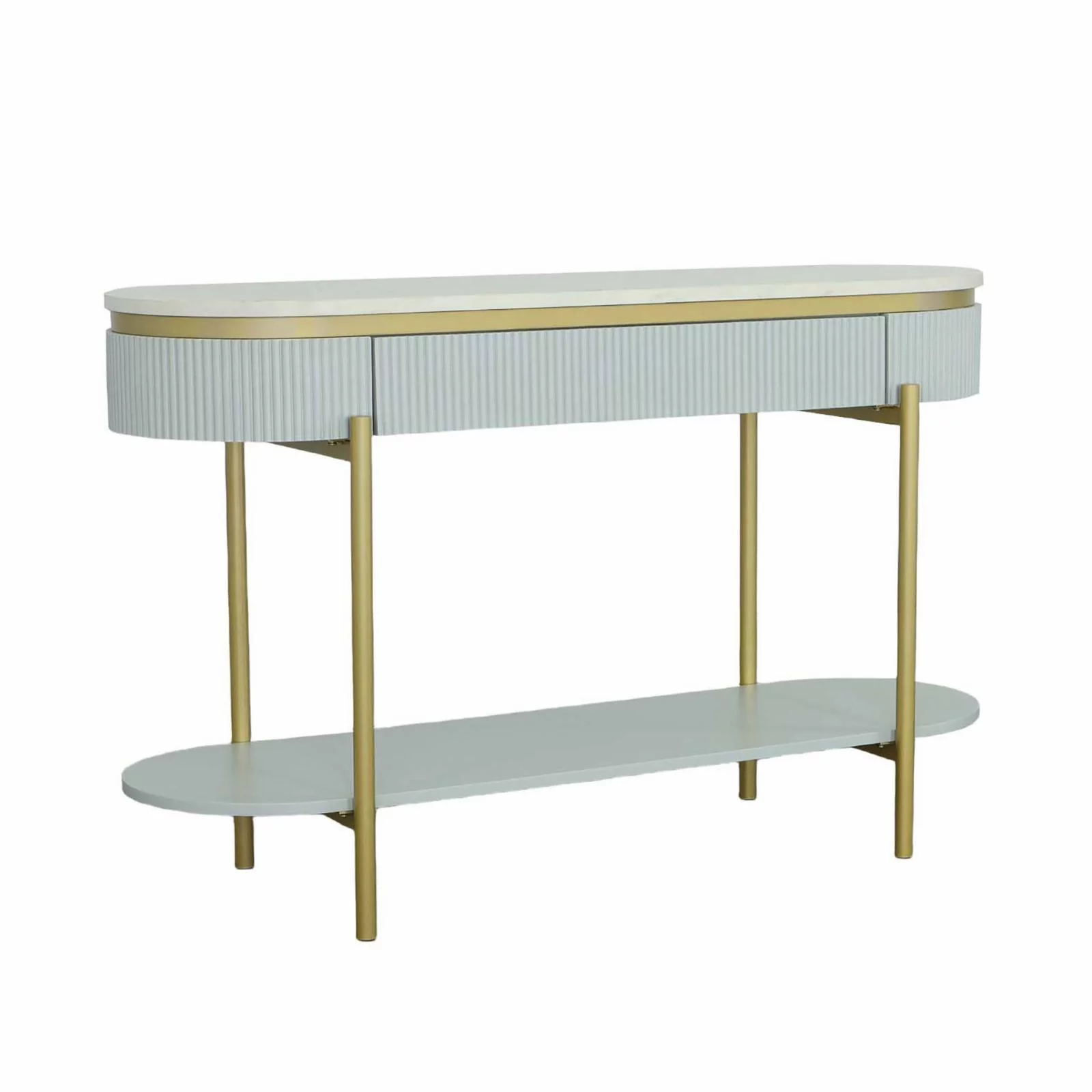 Progressive Furniture Deco District Sofa/Console Table in White/Marble/Gold