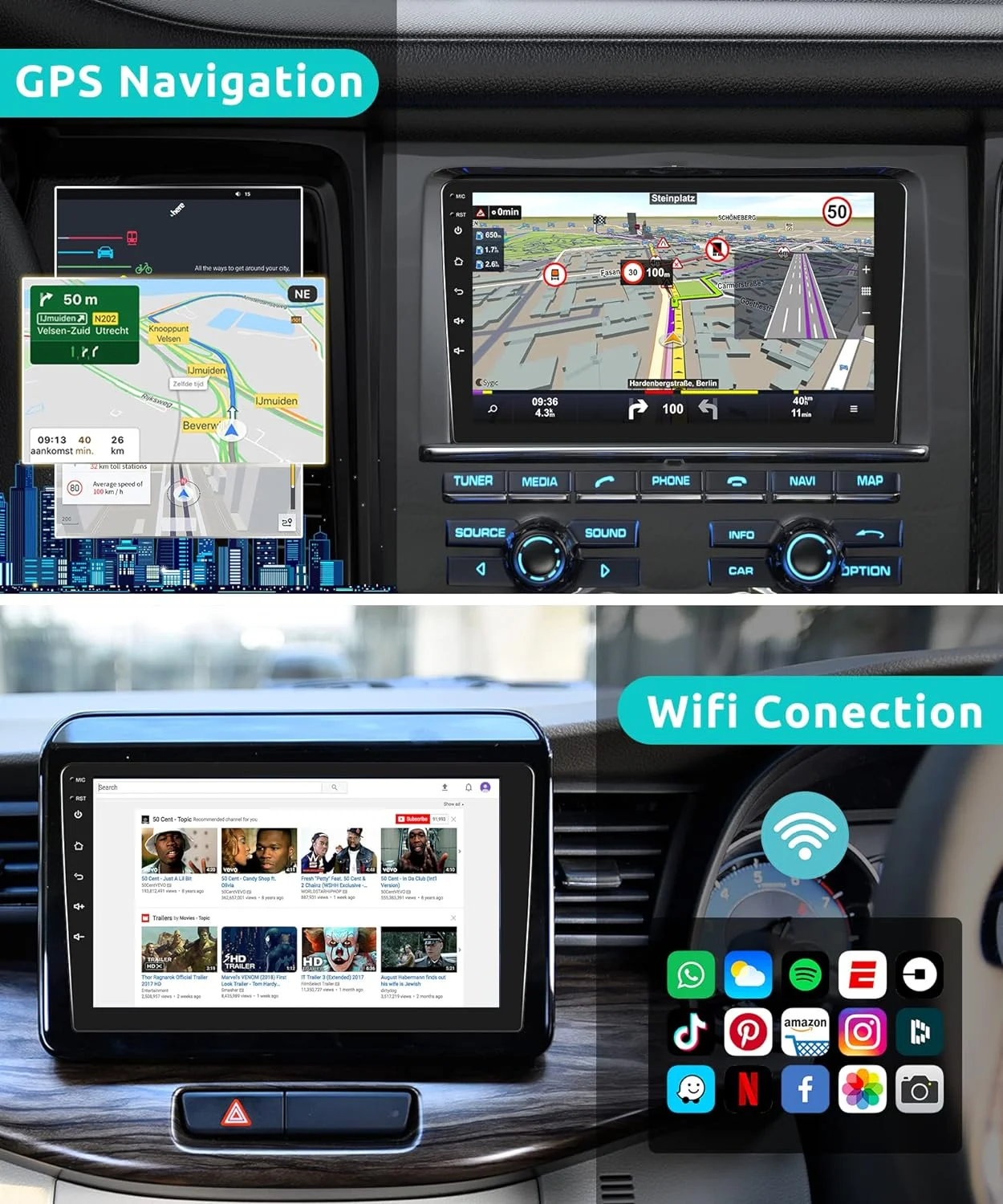 THONZER for Toyota Corolla 2013-2016 Android Car Stereo with Wireless Carplay, 10.1 Inch Touch Screen Car Radio with GPS Navigation Bluetooth FM HiFi WiFi Android Auto + Backup Camera
