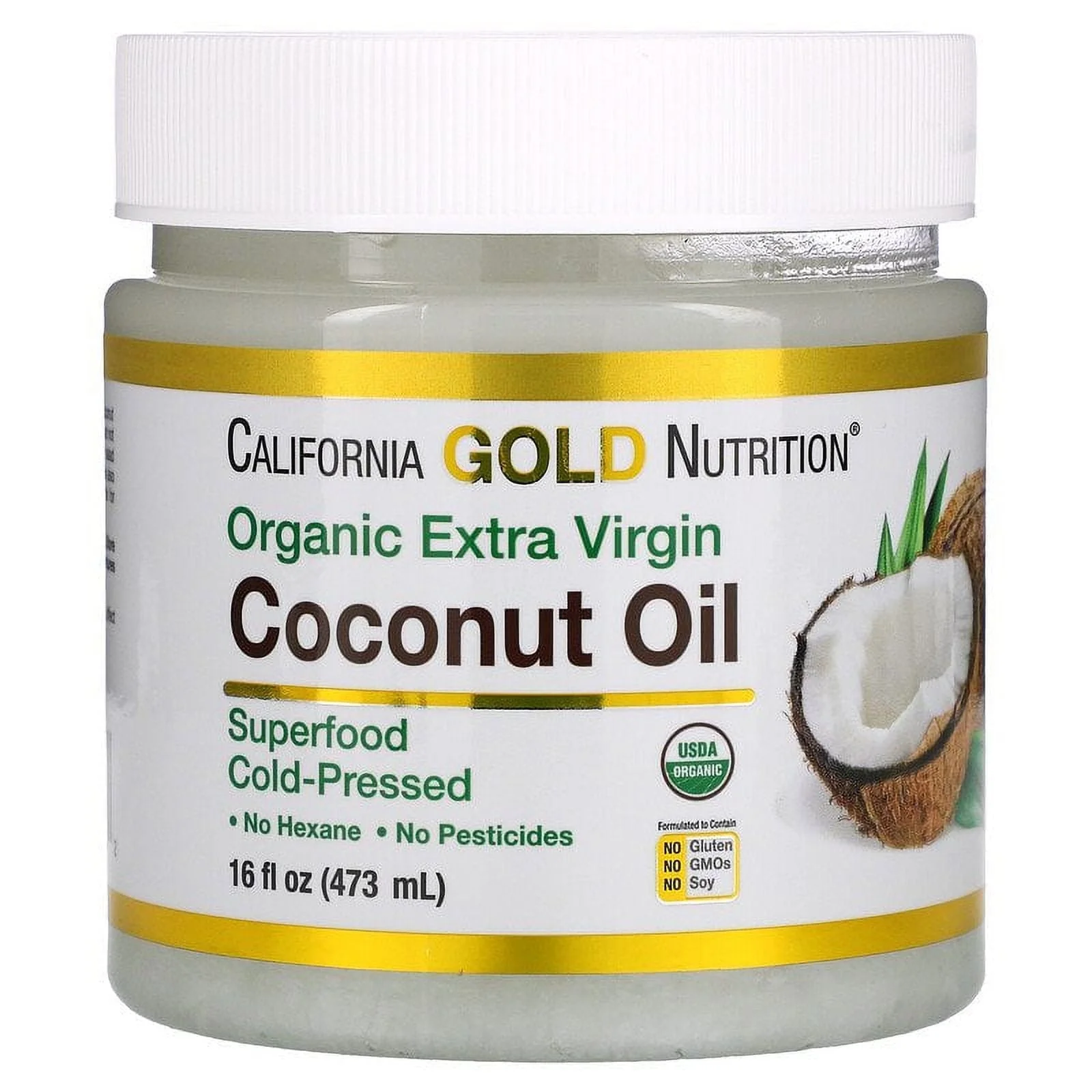 California Gold Nutrition, SUPERFOODS - Cold Pressed Organic Extra Virgin Coconut Oil, 16 fl oz Pack of 4