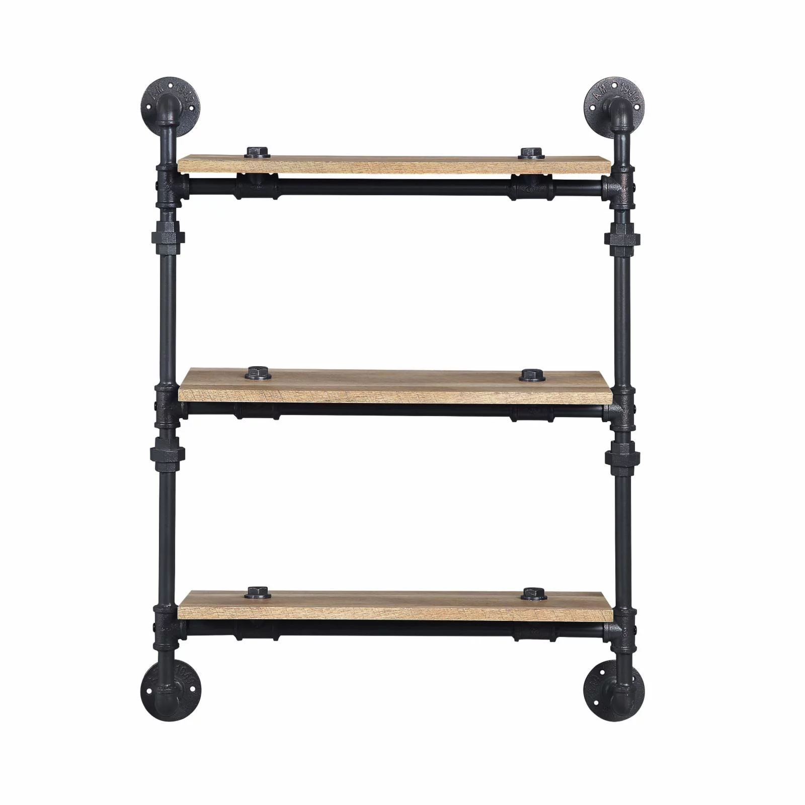 ACME Brantley Wall Rack with 3 Wooden Shelves in Oak and Sandy Black