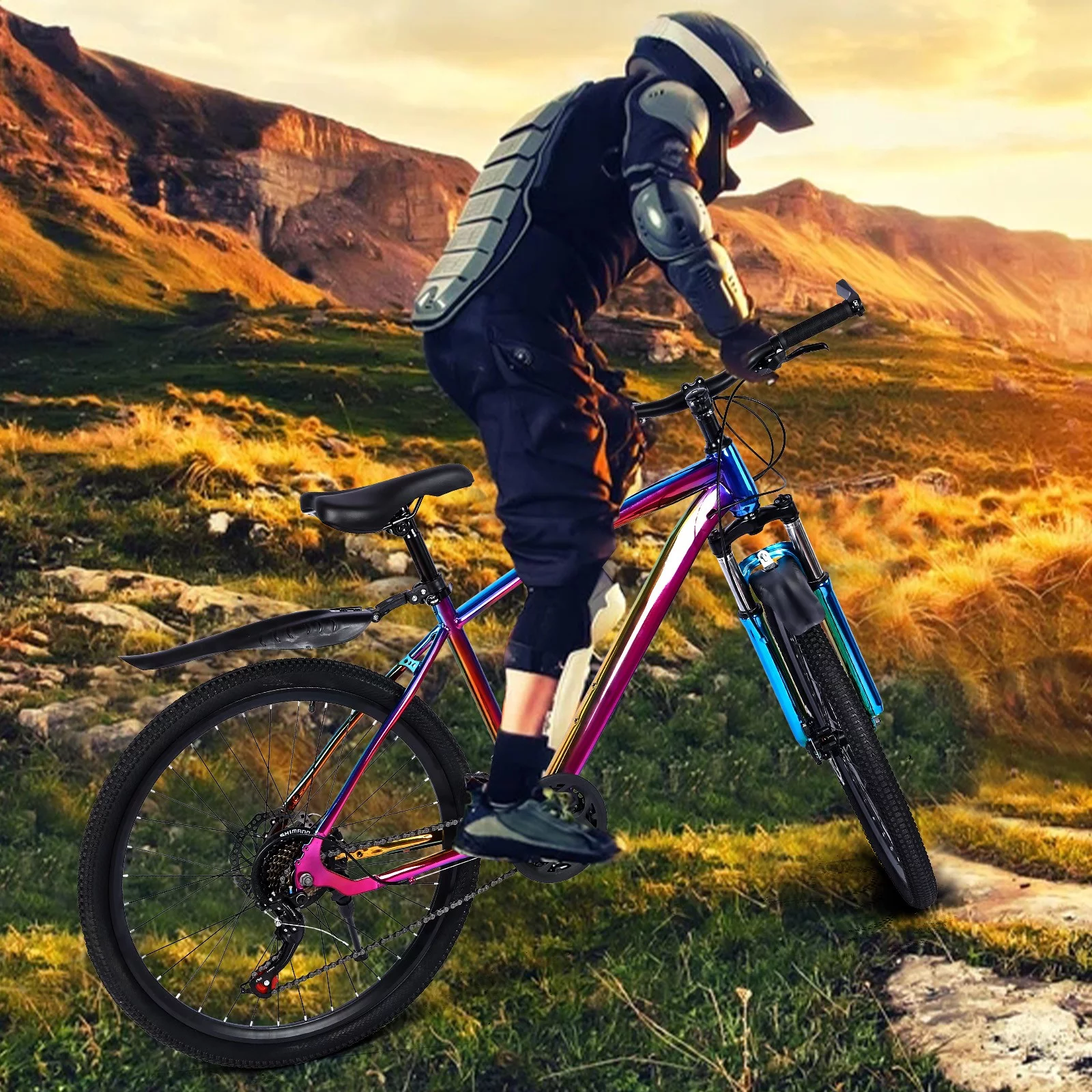 Wlmcg 27.5 Inch Mountain Bike With 21 Speed Dual Disc Brakes Full Suspension Non-slip