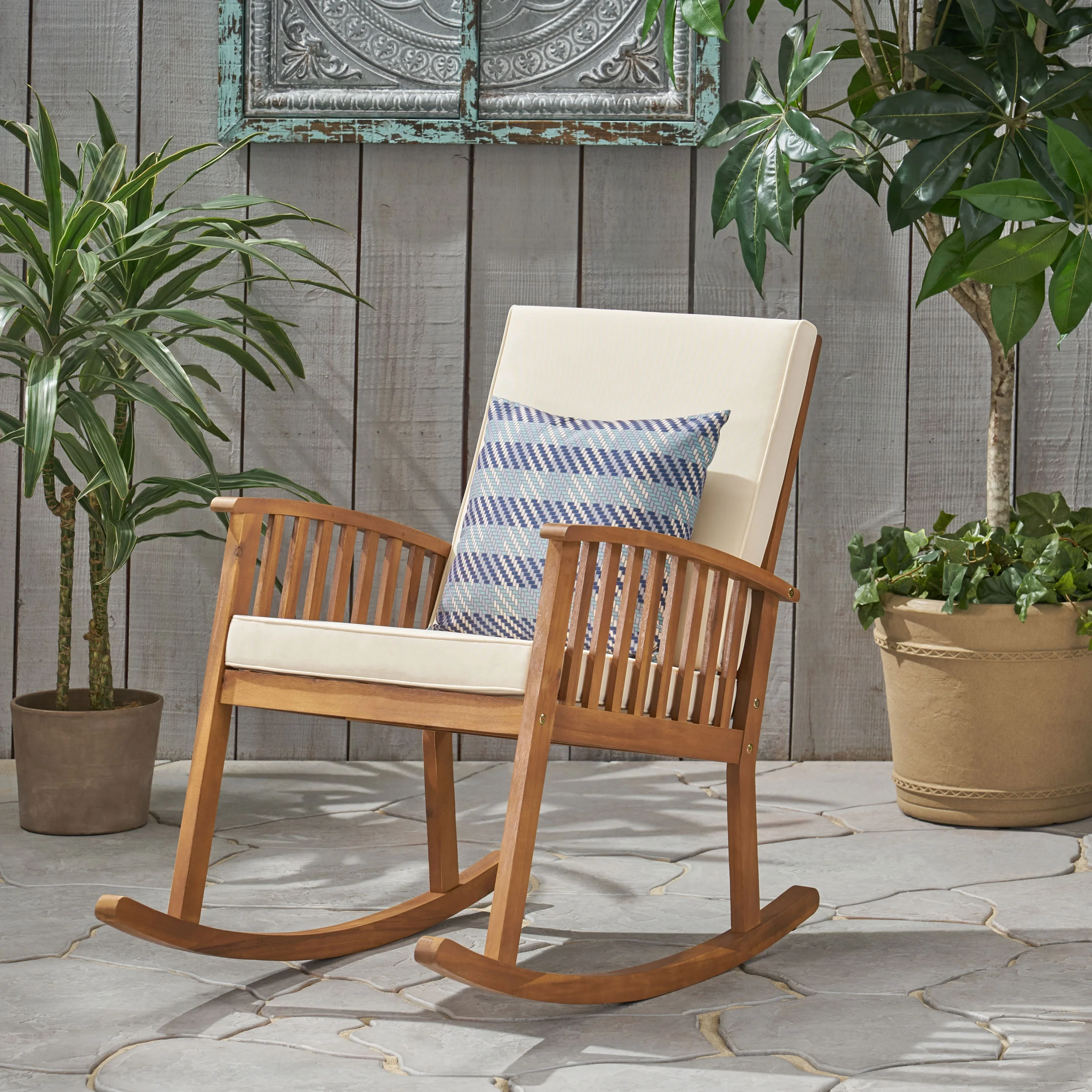 Homiyad Acacia Wood Rocking Chair