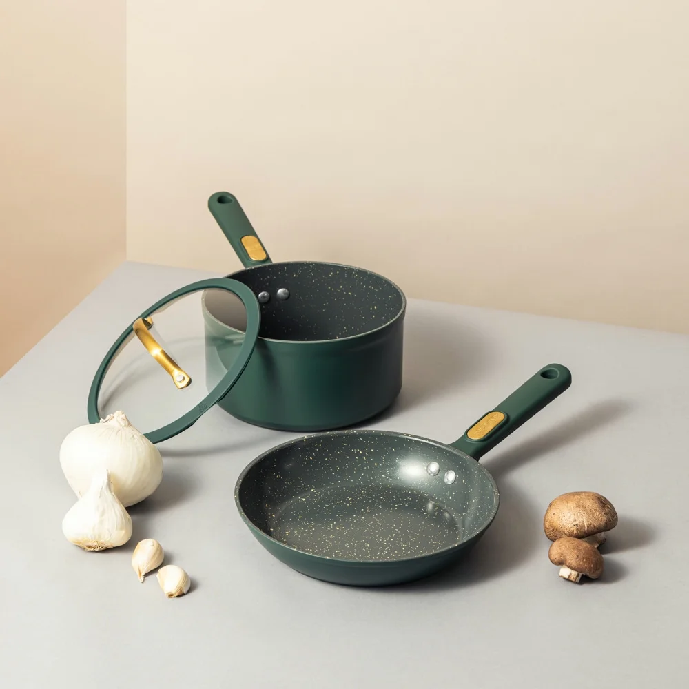 Thyme & Table 12-Piece Ceramic Non-Stick Cookware Set Granite Collection, Hunter Green
