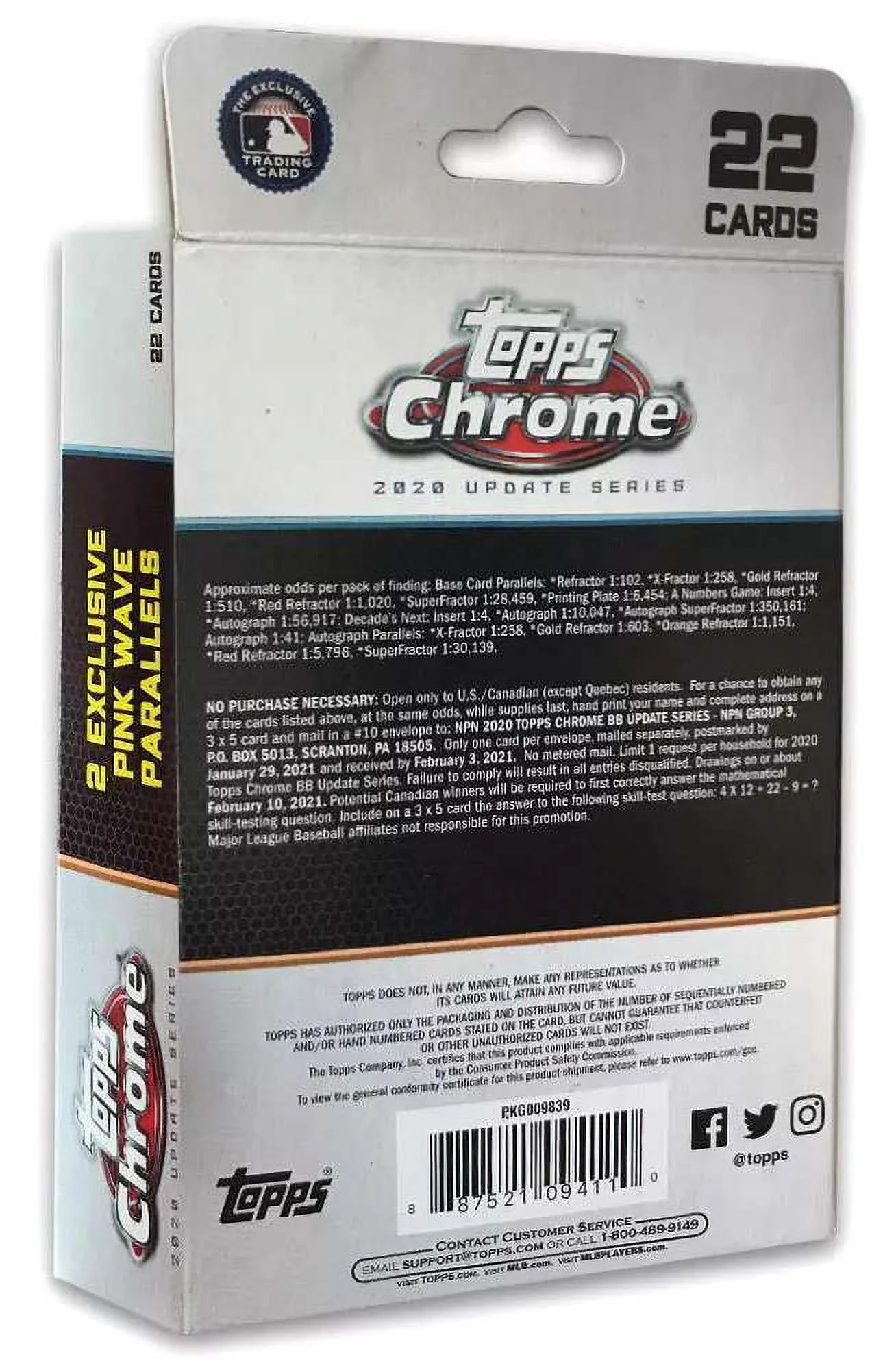 MLB Topps 2020 Chrome Update Trading Card HANGER Box (22 Cards)