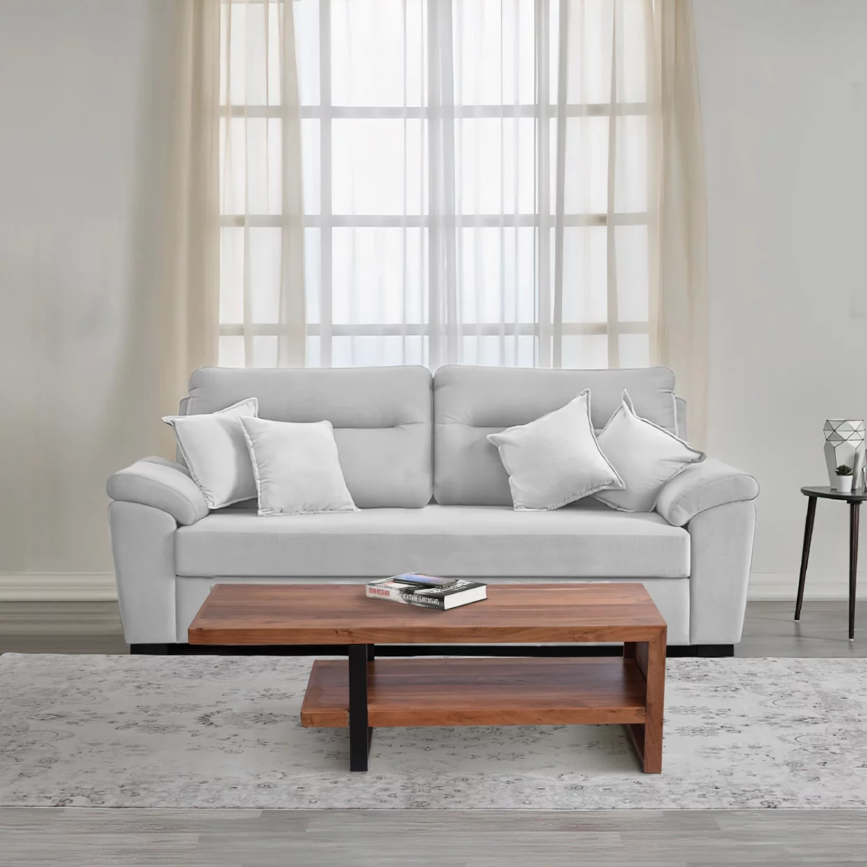 52 Inch Handcrafted Live Edge Coffee Table,  Black Iron Frame, Brown Acacia Wood- Saltoro Sherpi