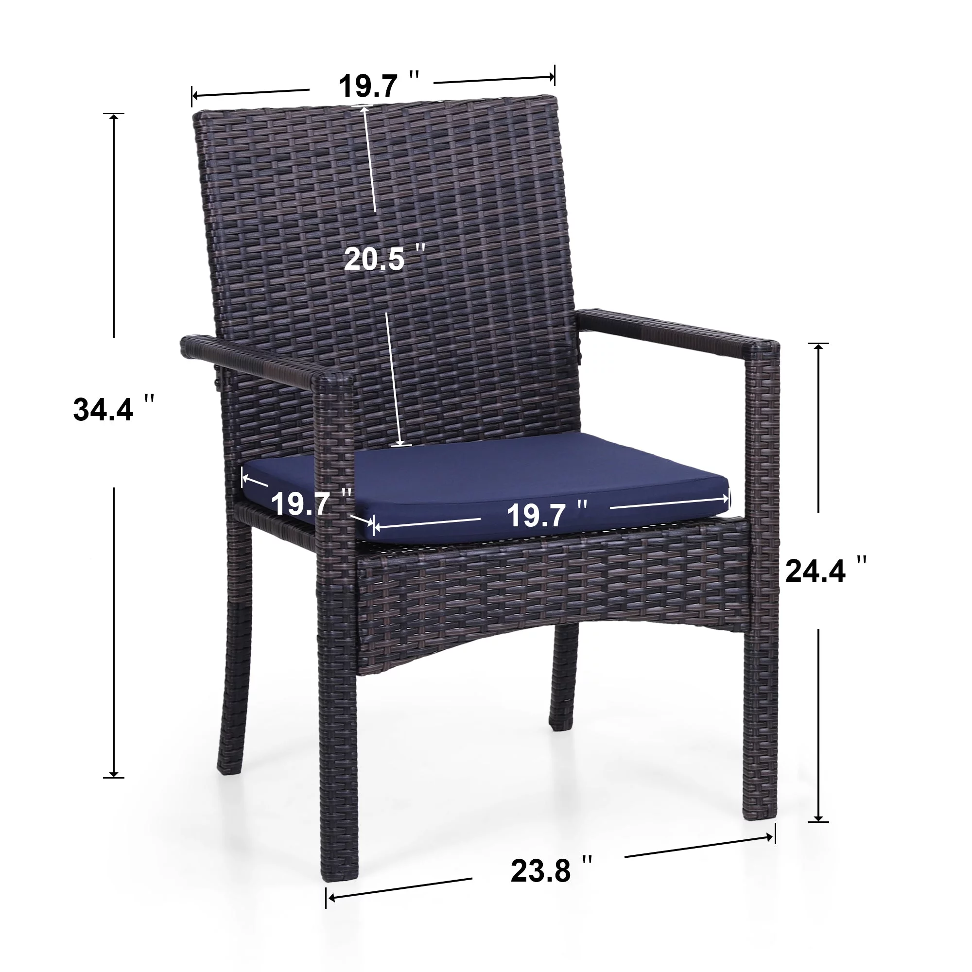Sophia & William Patio Rattan Dining Chairs Set of 2 with Blue Cushions, Dark Brown