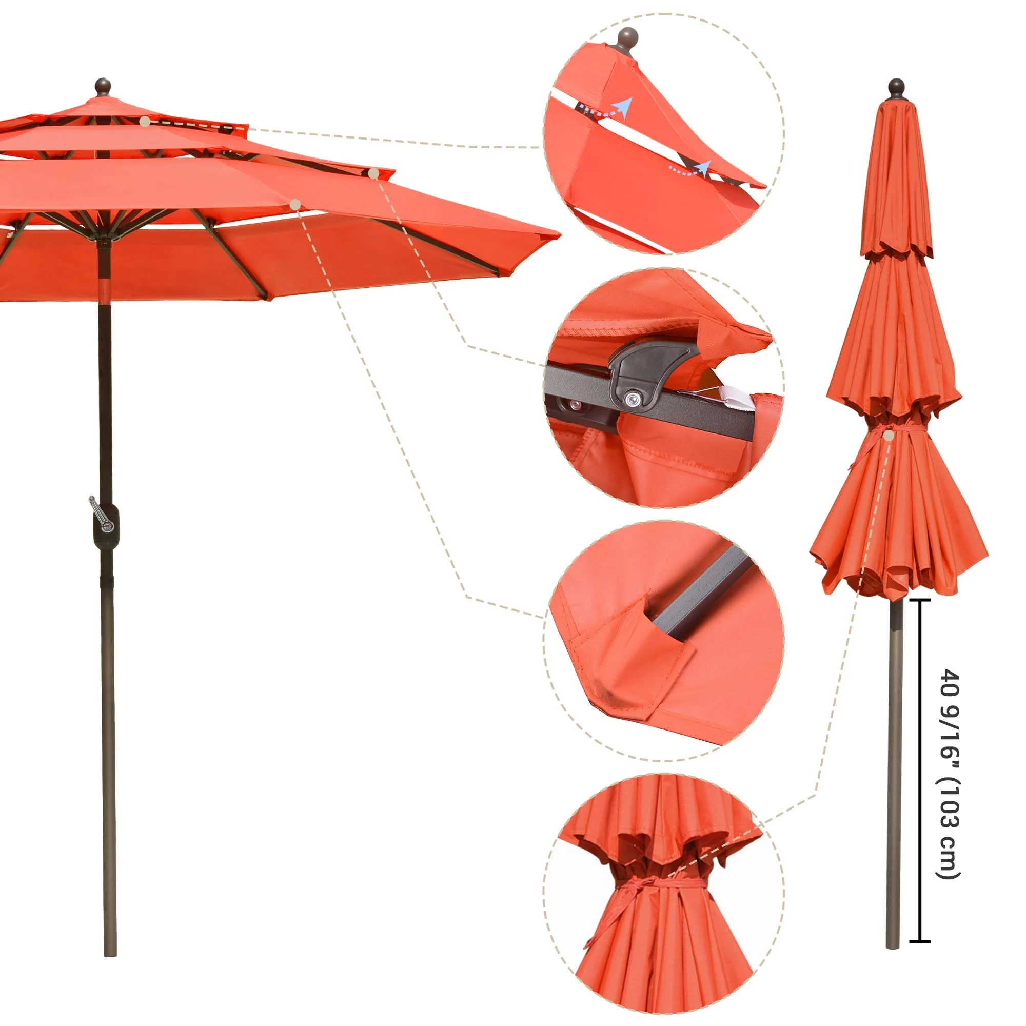 10 Ft 3 Tier Patio Umbrella with Protective Cover Crank Push to Tilt Hotel