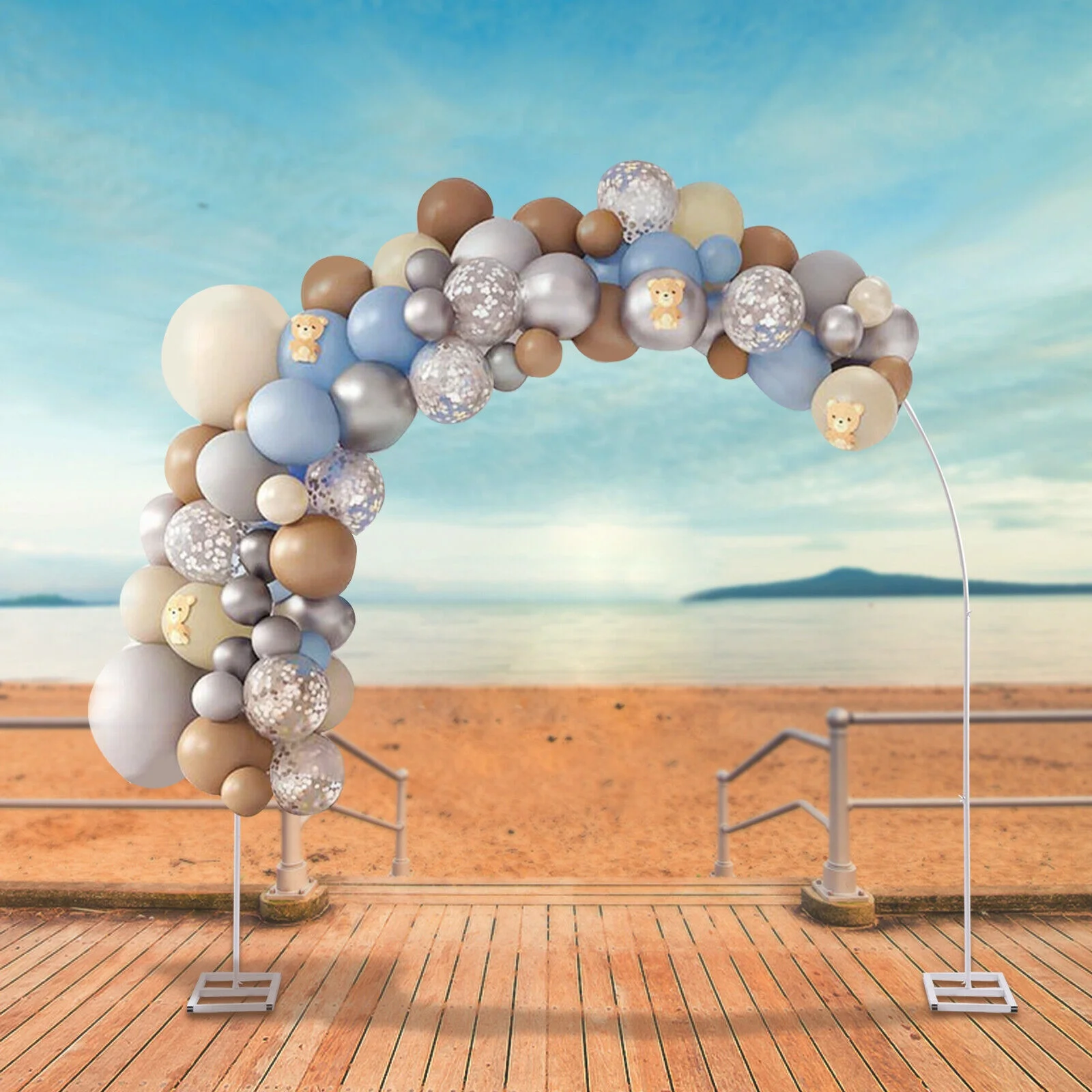 SHZICMY 7.5ft Metal Arch Balloon Flower Holder Party Entryway Gate Wedding Path Decor White