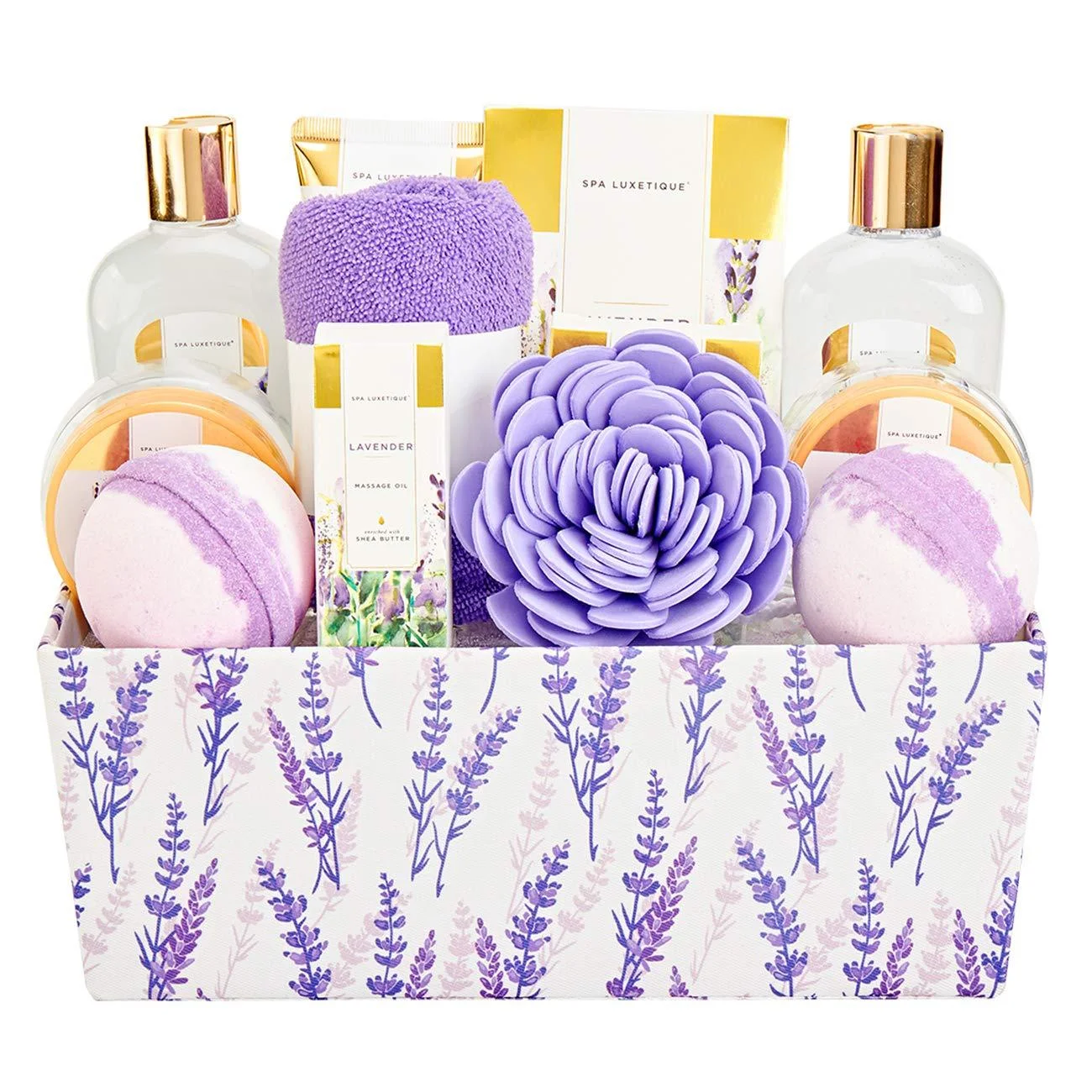 Spa Gift Basket, Spa Luxetique Spa Gift Set, 12pcs Lavender Bath Set with Bubble Bath, Bath Salts, Body Scrub, Bath Lotion & More, Relaxing Home Spa Set for Women Gifts, Perfect Gift S