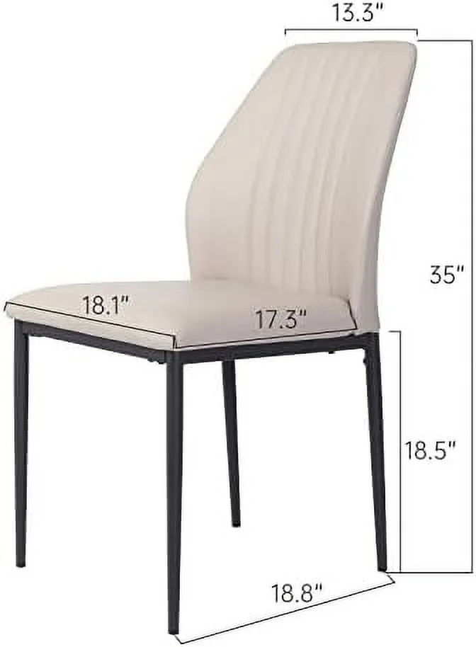 TJUNBOLIFE Dining Chair PU Leather Living Room Chair Modern Kitchen Armless Side Chair with Metal Legs (Beige  )