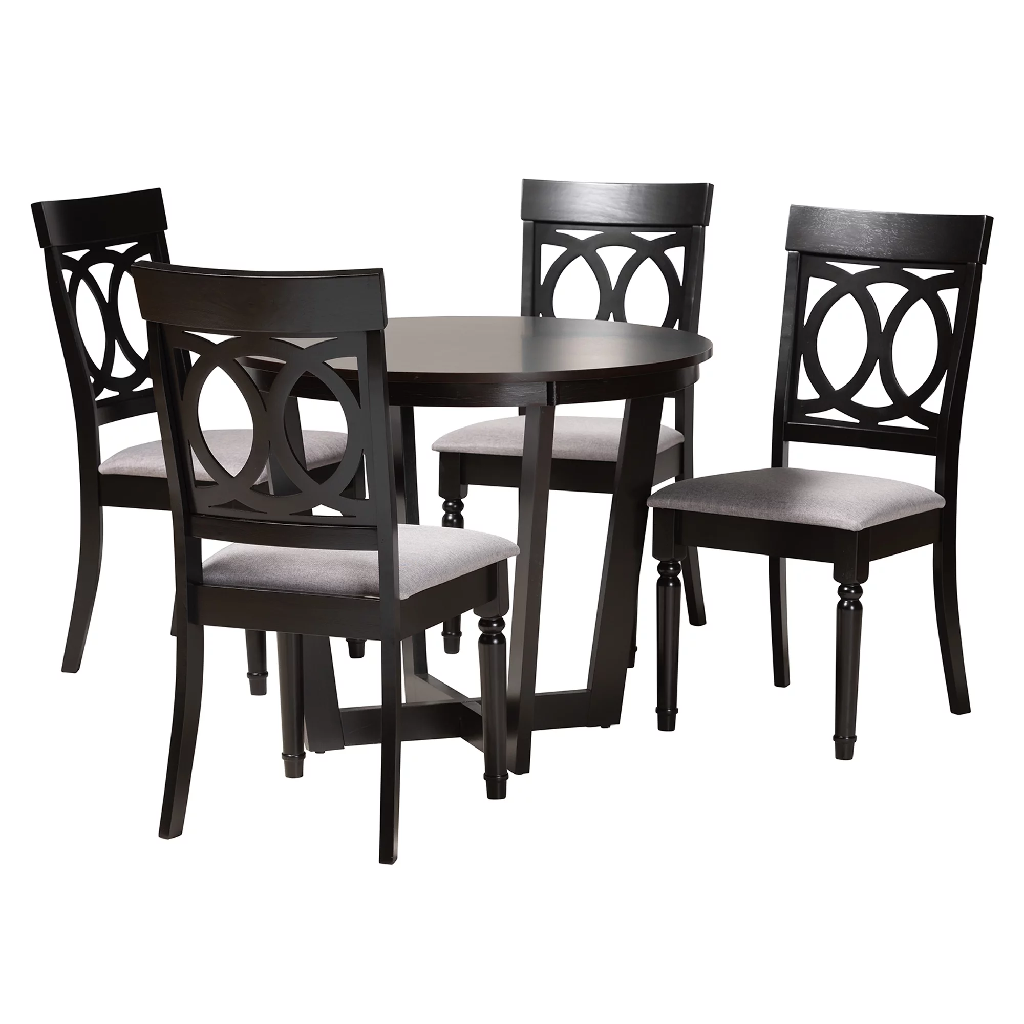 Baxton Studio Estelle Modern Grey Fabric and Dark Brown Finished Wood 5-Piece Dining Set