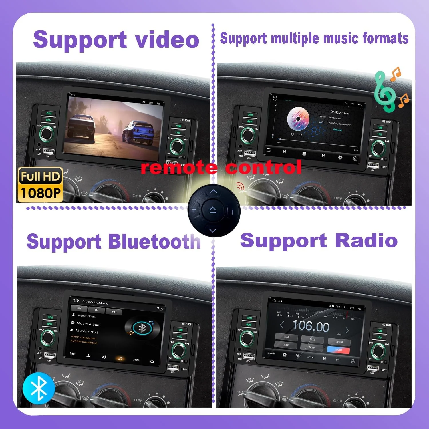 THONZER car Radio Stereo 5inch Signal din Upgrade,Support Wireless Carplay and Wired Android Auto,Wirelss Steering Wheel Control,Bluetooth,FM Radio Video and Audio Player