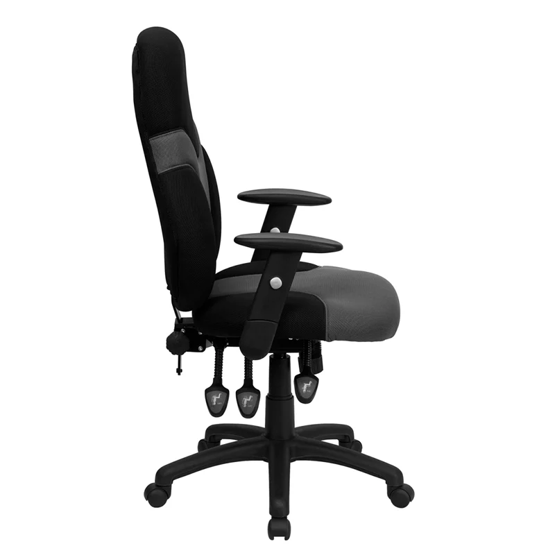 Emma + Oliver High Back Ergonomic Black/Gray Mesh Swivel Task Office Chair w/ Adjustable Arms