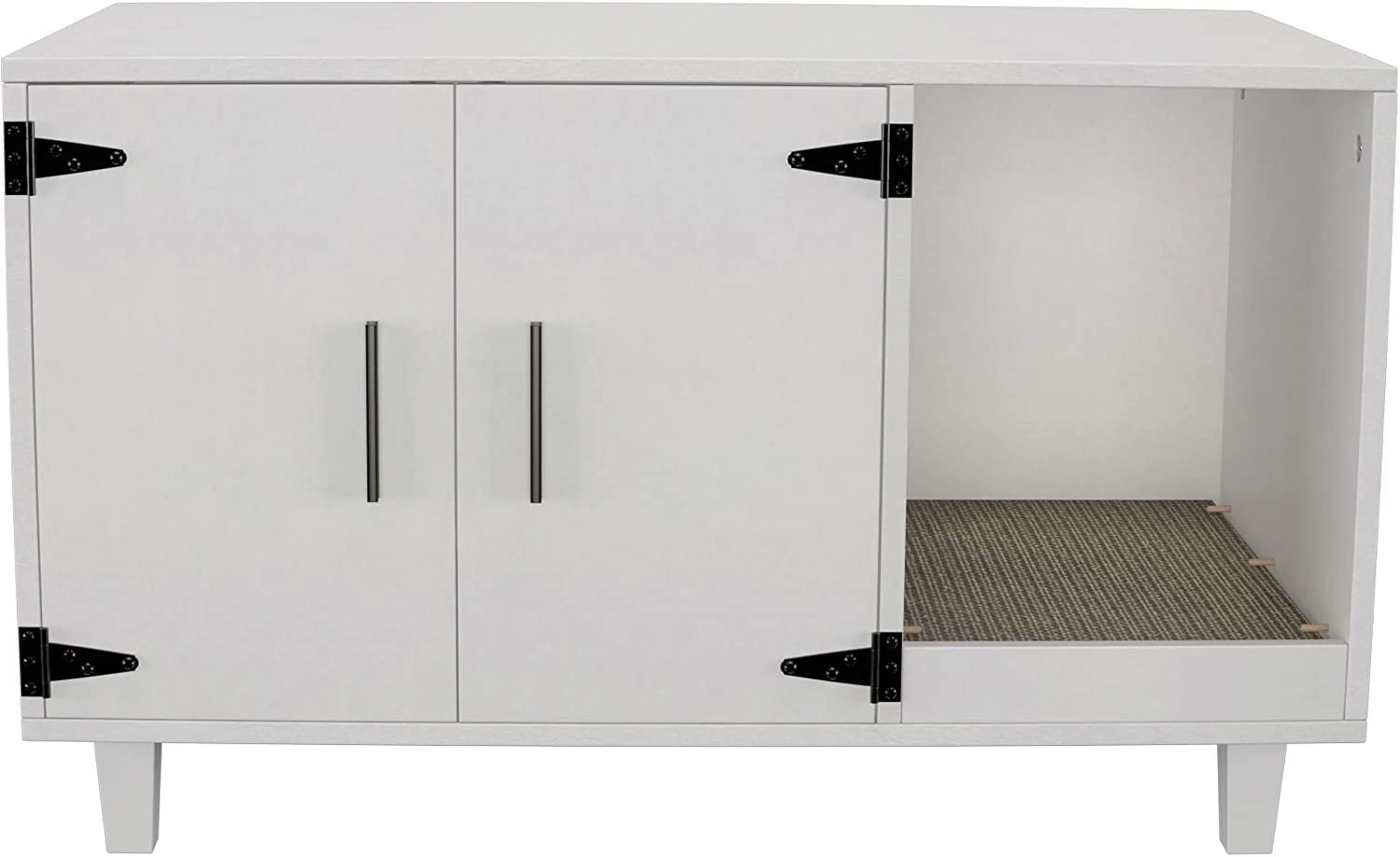 Modern Wood Pet Crate: Cat Washroom Hidden Litter Box Enclosure Furniture House, Nightstand with Scratch Pad, Stackable (White)