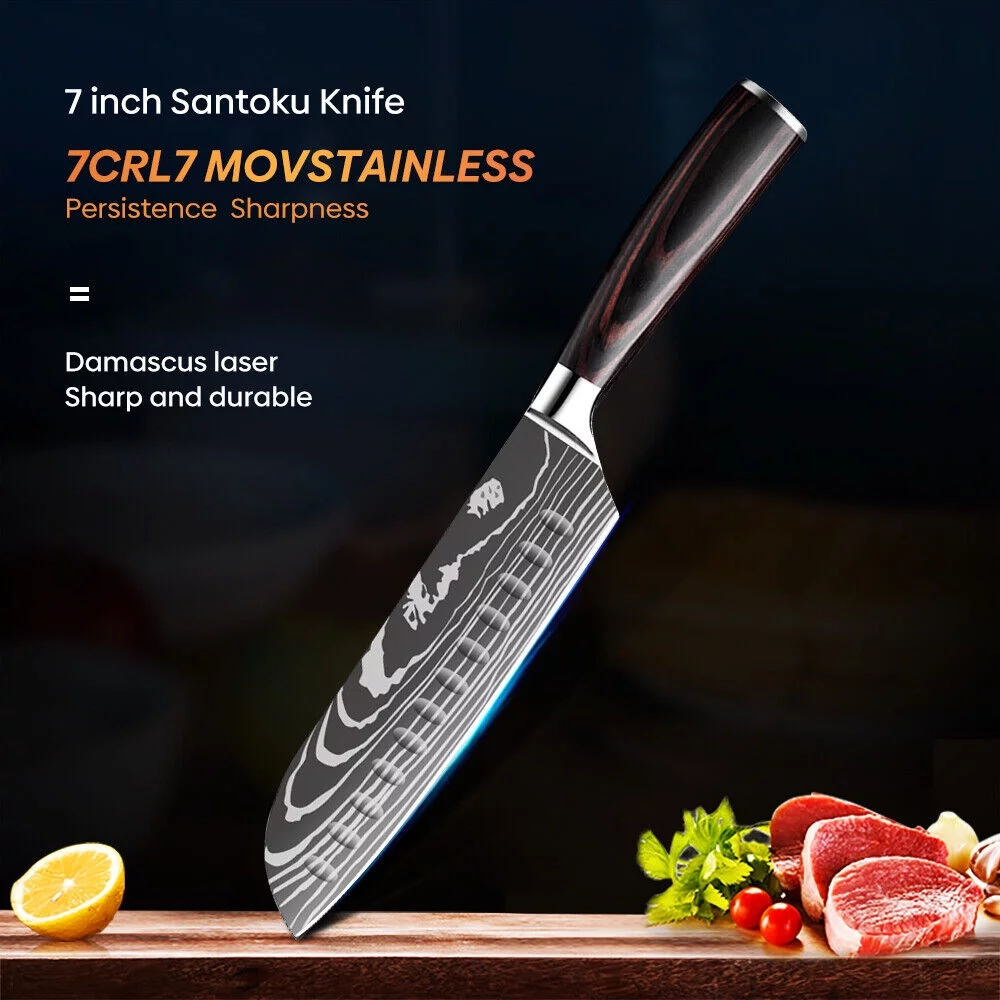 Dfito 7 inch Santoku Knife, Stainless Steel Ultra Sharp Kitchen Chef Knife, Ergonomic Handle Knife for Professional Chefs
