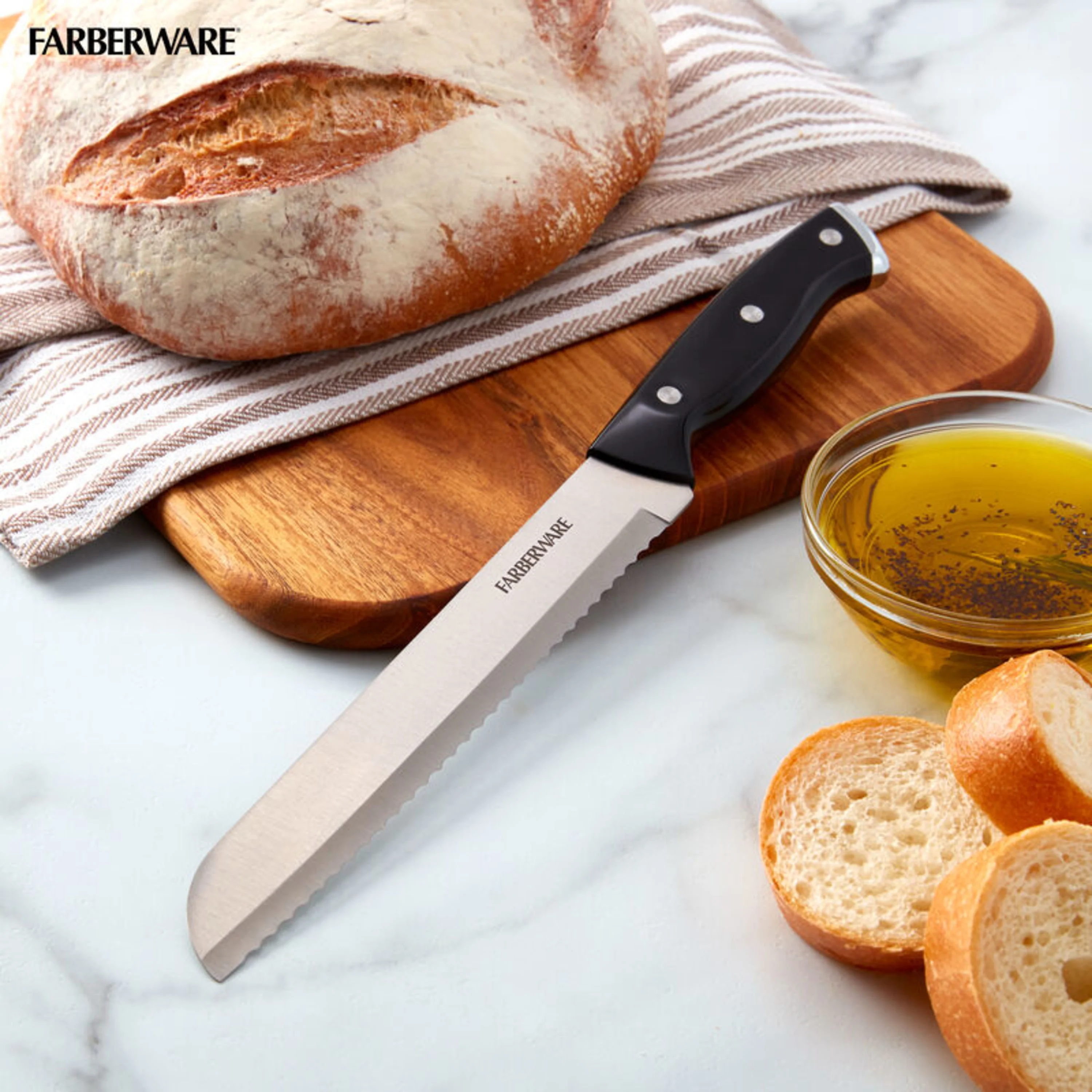 Farberware Classic 8-inch Triple Riveted Bread Knife with Endcap and Black Handle