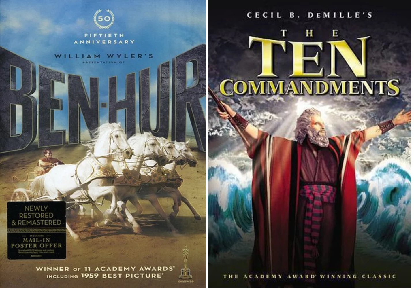 Ben Hur & The Ten Commandments Charlton Heston Double Feature 2 DVD Set Includes Bonus Ark of The Covenants Art Card