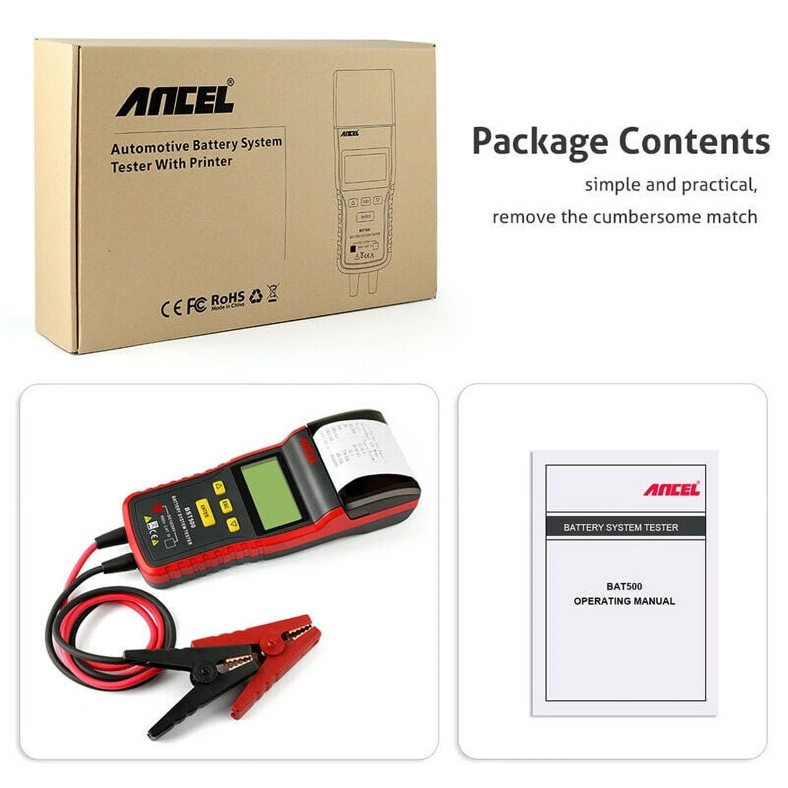 ANCEL BST500 12V&24V Car Battery Charging Tester Analyzer With Printer Heavy Duty Truck Car Battery Test Auto Diagnostic tool