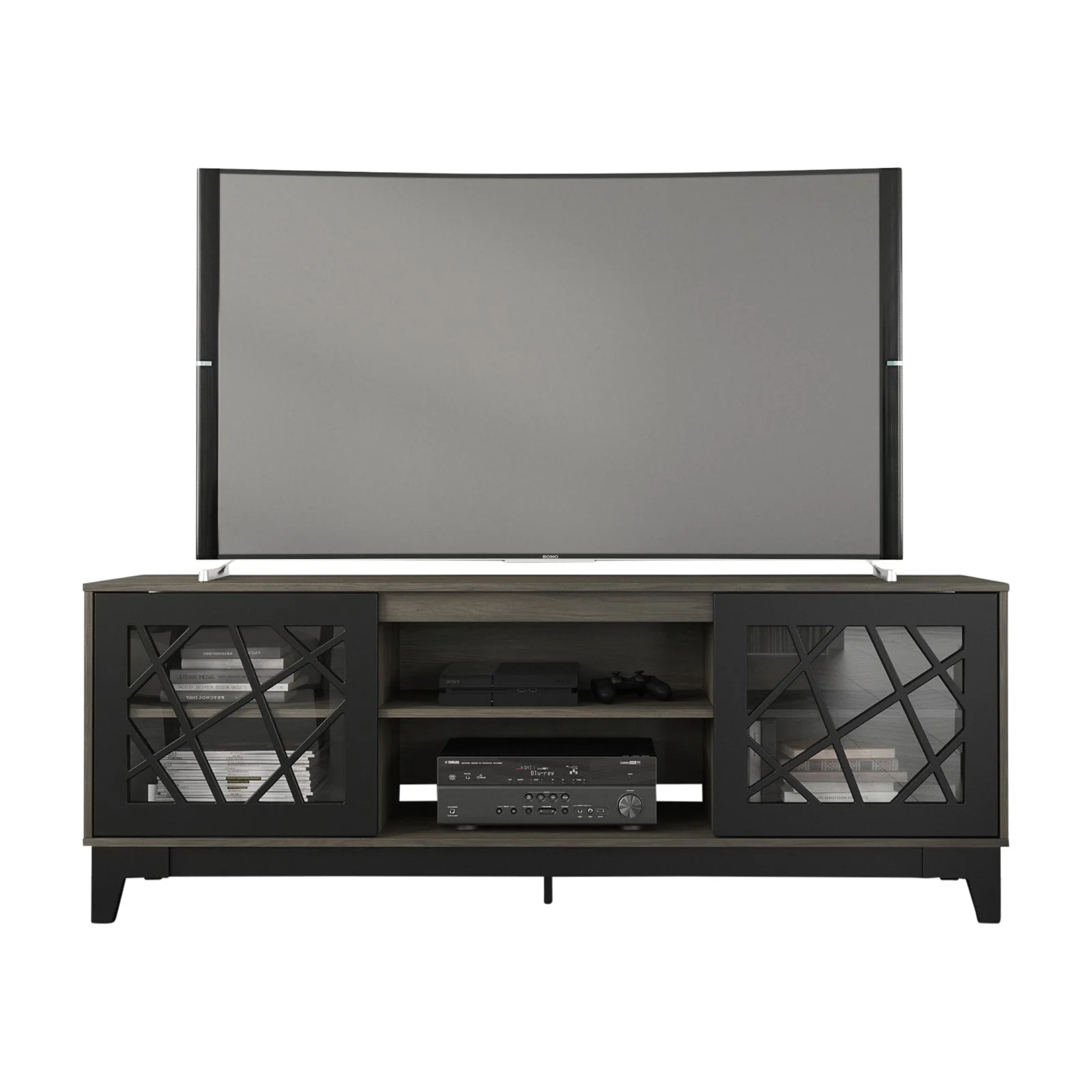 Nexera Graphik TV Stand for TVs up to 80 in., Bark Gray and Black
