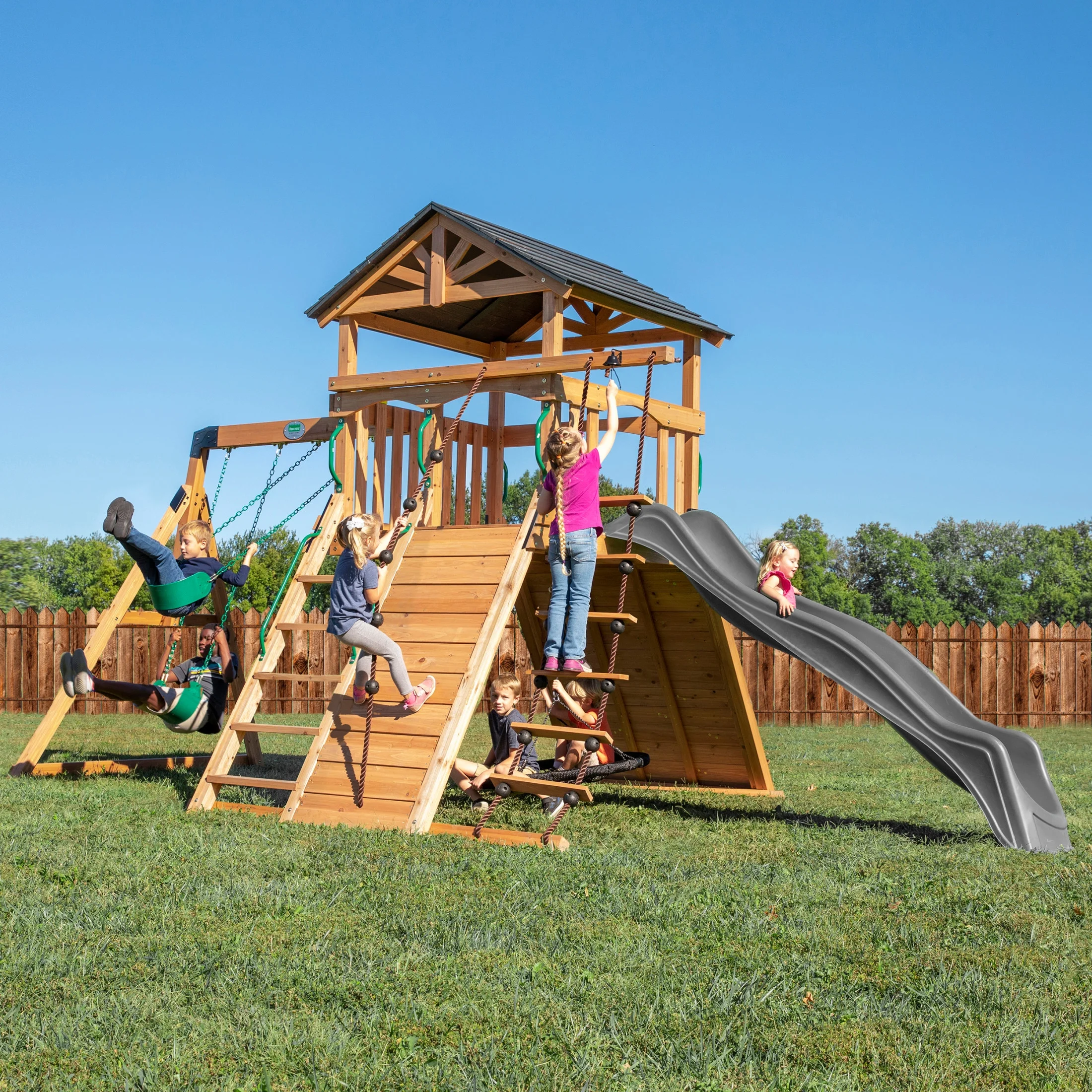 Backyard Discovery Endeavor Swing Set With Gray Wave Slide