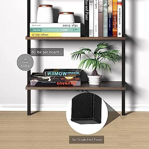 Black Ladder Shelf Wall Mount, 5 Tier Ladder Bookshelf with Wood Shelf and Metal Frame, Industrial Tall Ladder Shelves for Living Room, Bedroom, Office (12