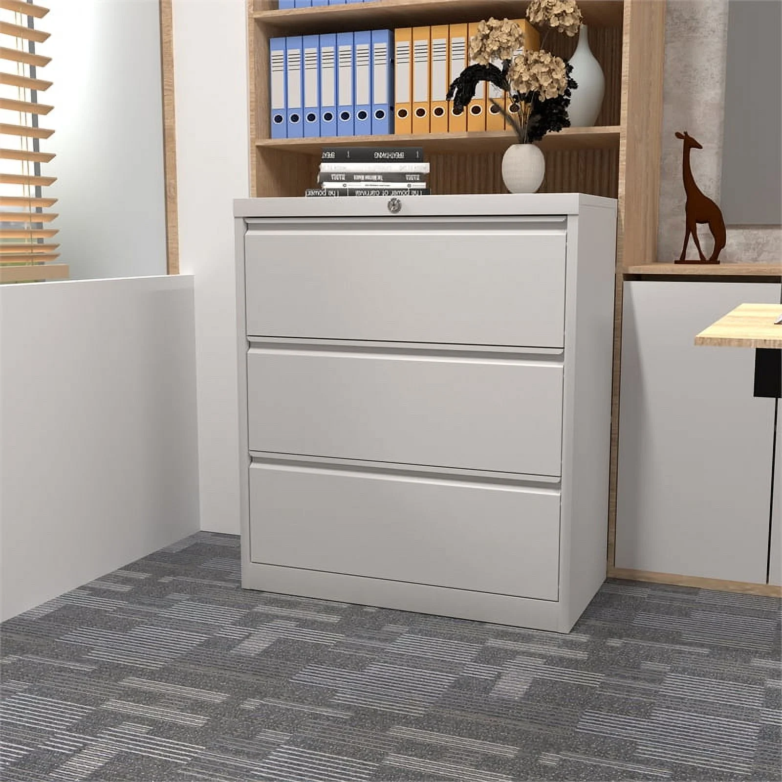 GangMei 3-Drawer Steel Metal Lateral Locking Filing Cabinet with Lock in White