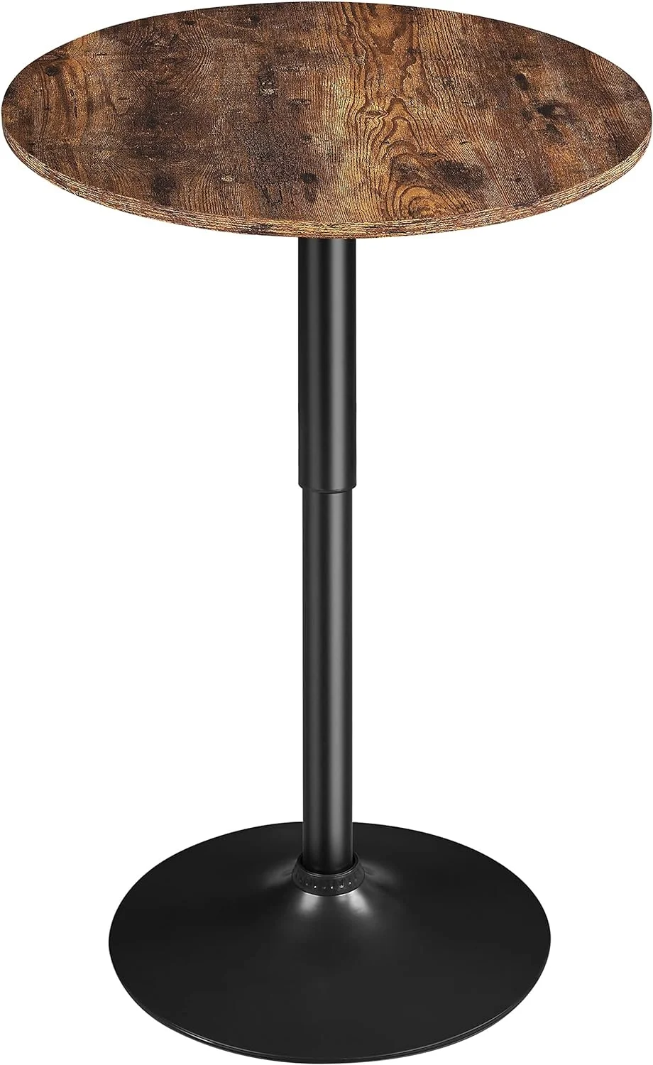 Round Pub Table Height Adjustable with 360 Swivel MDF Tabletop for Dining Bistro Cafe Home Bar, Rustic Brown