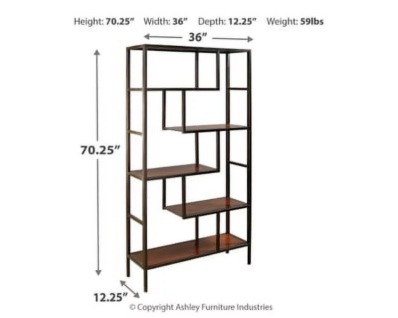 Signature Design by Ashley Frankwell Industrial Geometric 5 Shelf Bookcase, Brown and Black