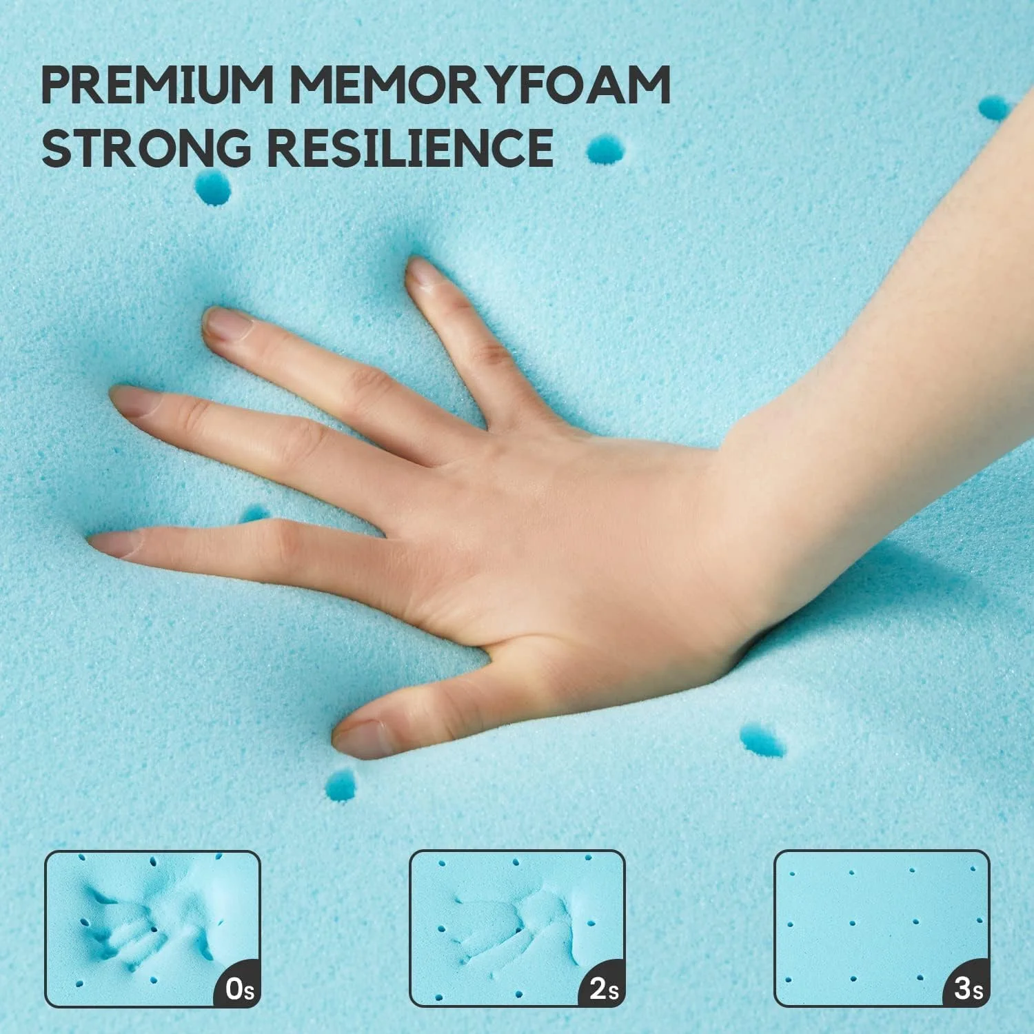 YILAN 3 Inch Queen Size Memory Foam Mattress Topper with Cooling Gel and Ventilated Design - CertiPUR-US Certified Bed Topper, Blue