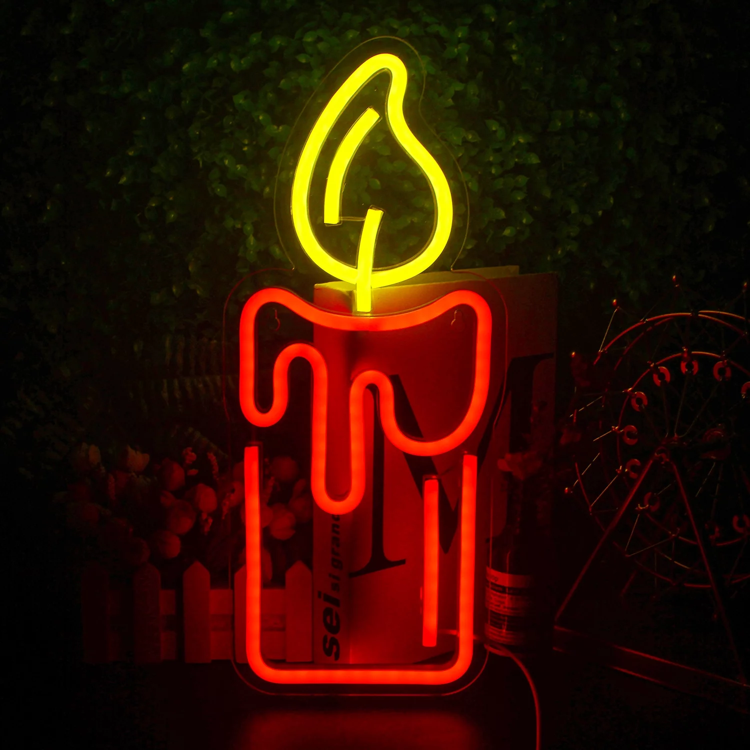 Wanxing Candle LED Neon Light Signs USB Power for Home Party Bedroom Wedding Bar Club Wall Decoration