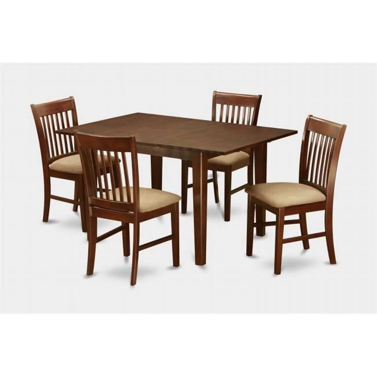 East West Furniture MLNO5-MAH-C 5PC Set with Rectangular 36 x 54 Table with 12 in butterfly leaf and 4 Cushioned seat chairs