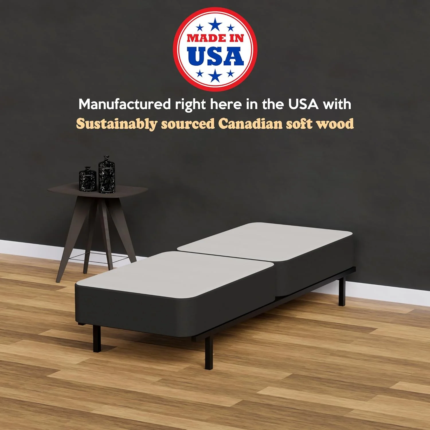 YILAN Wood Split Low Profile Traditional 4-inch Fully Assembled Foundation Set-Strong Structure – Luxurious Durable Bedding Twin Mattress Box Springs – Black