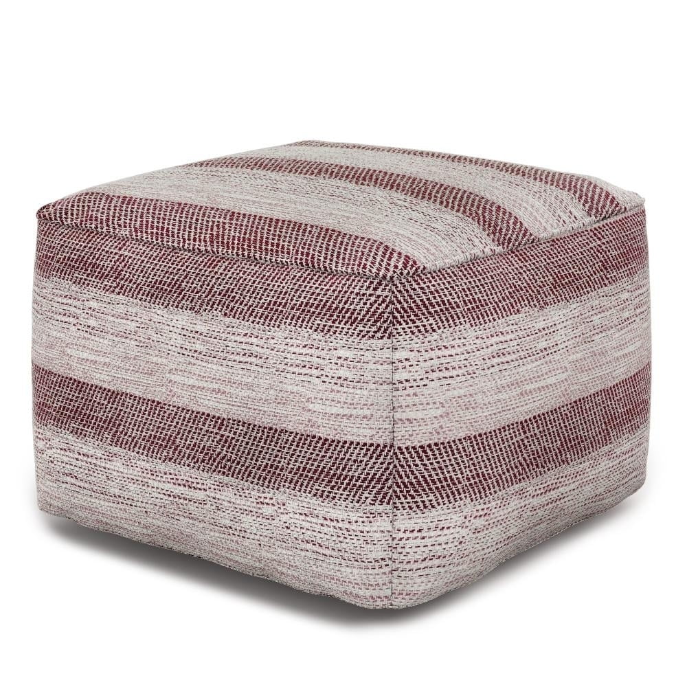 Simpli Home Clay Boho Square Pouf in Patterened Teal Melange Cotton