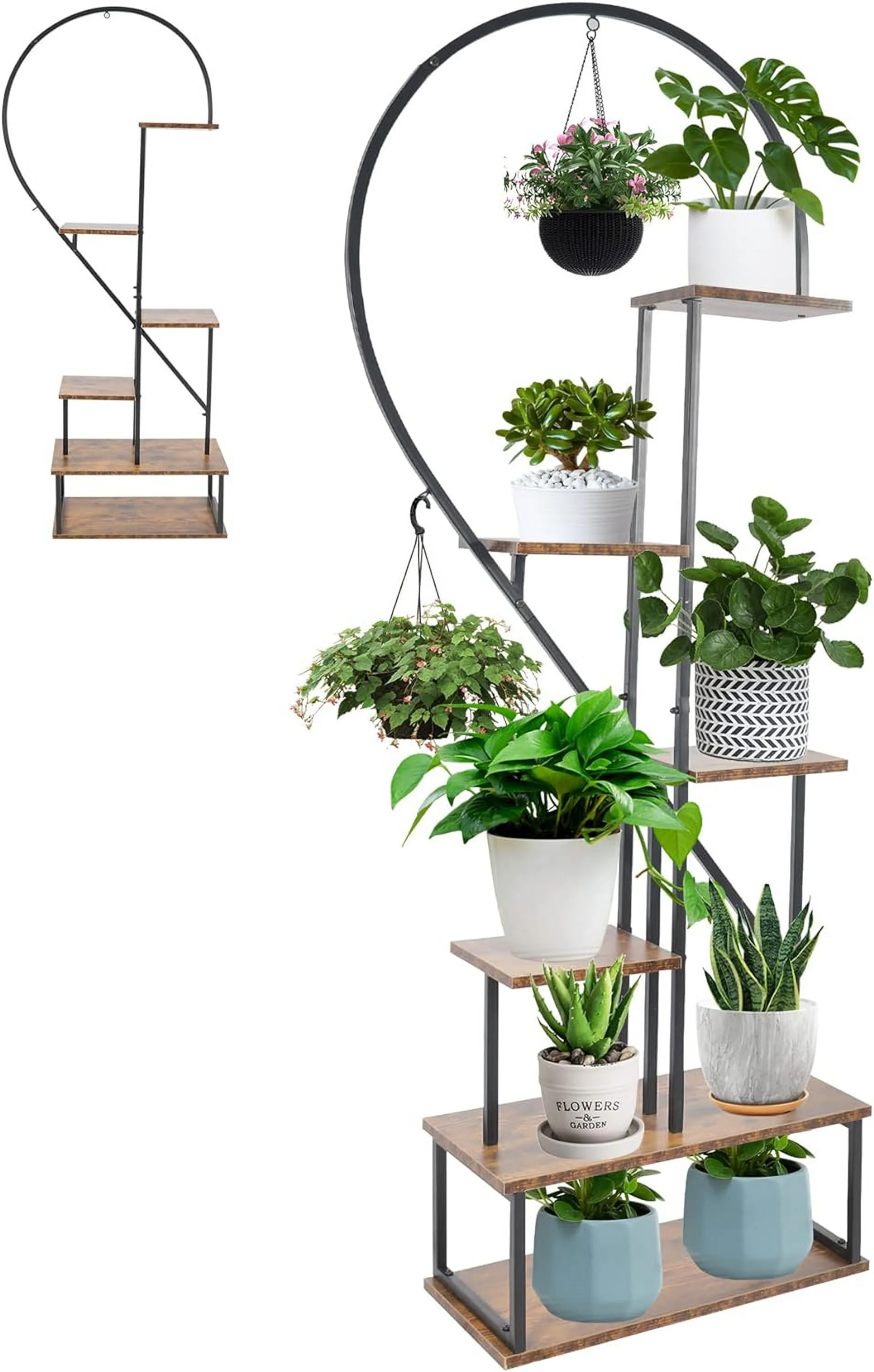 REDCAMP 6-Tier Metal Plant Stands Indoor Outdoor, Tall Half Heart Shape Plant Shelf with Hanging Loop for Home Decor, Living Room, Balcony, Garden, Patio, 1 Pack