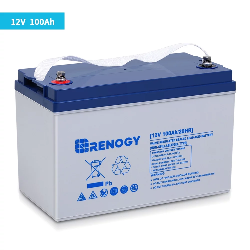 Renogy 12V 100AH Deep Cycle Hybrid Gel Battery, Rechargeable for Solar Wind RV Marine Camping UPS Wheelchair Trolling Motor, Maintenance Free