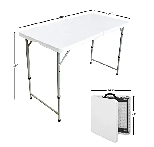 CozyBox Folding Table Indoor Outdoor Heavy Duty Portable Folding Plastic Dining Table w/Handle, Lock for Picnic, Party, Camping - White (4ft, 6ft, 8ft) (6ft)