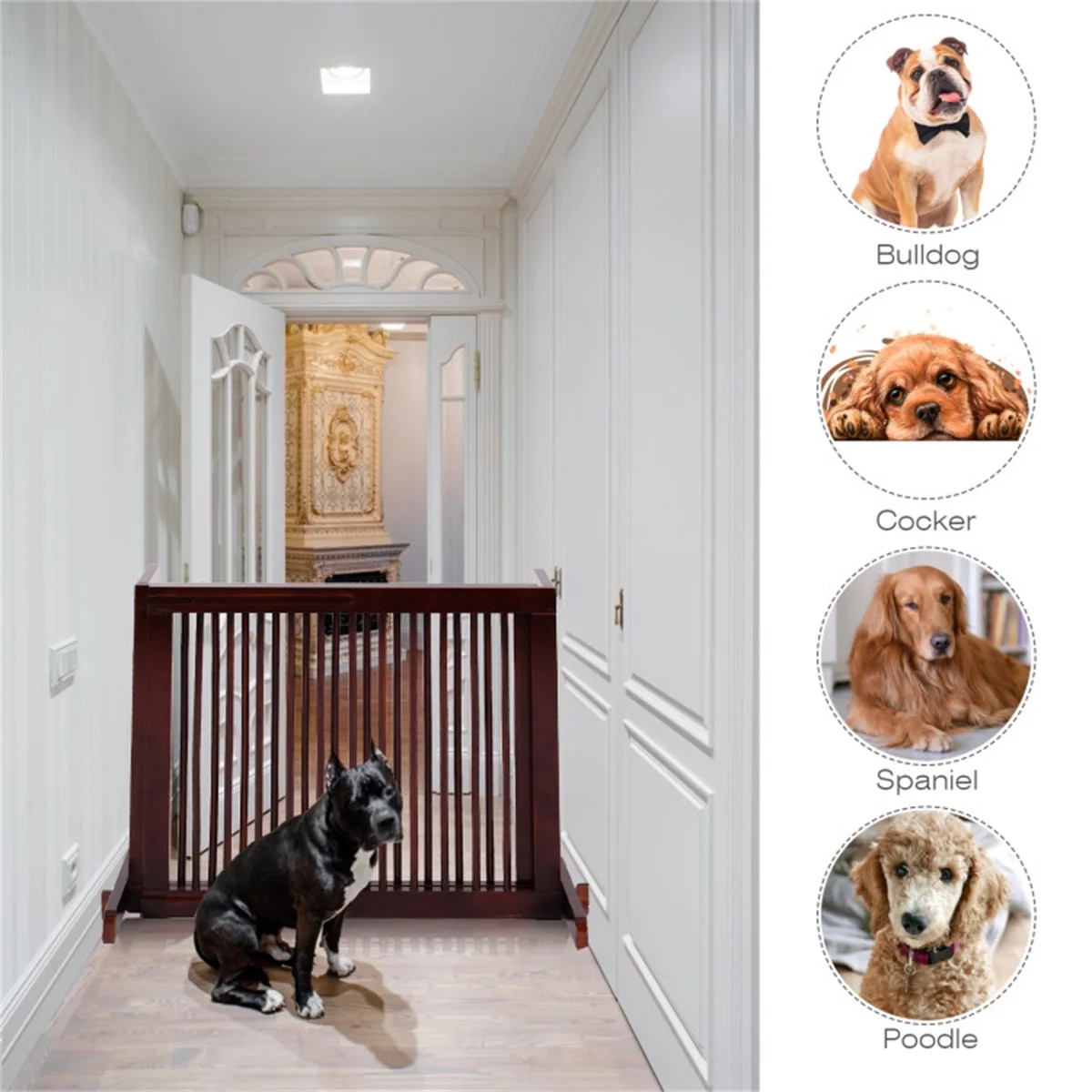 Wooden Pet Gate 3 Panels Freestanding Length Adjustable