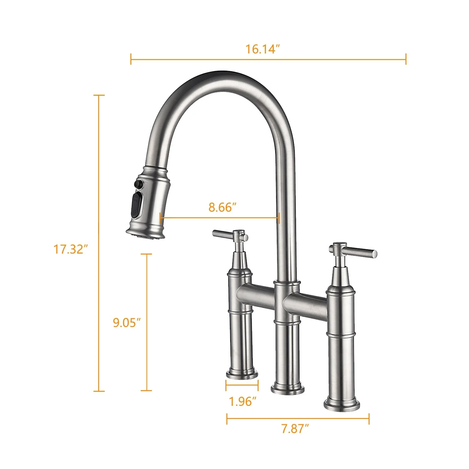 Topcraft Bridge Kitchen Faucet with Pull-Down Sprayhead