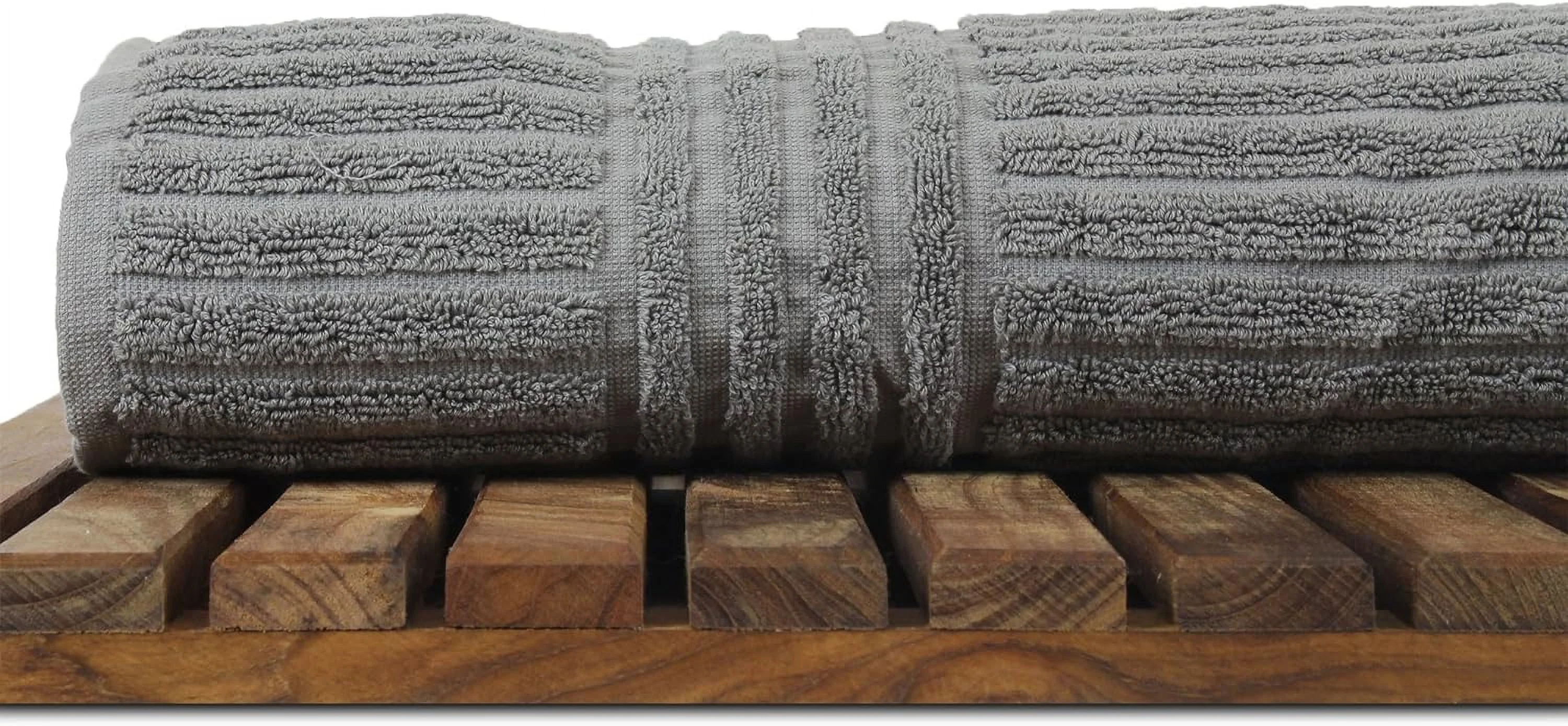 Luxury Hotel & Spa 100% Natural Turkish Cotton Ribbed Channel Pattern Bath Towel (Set Of 4), Gray