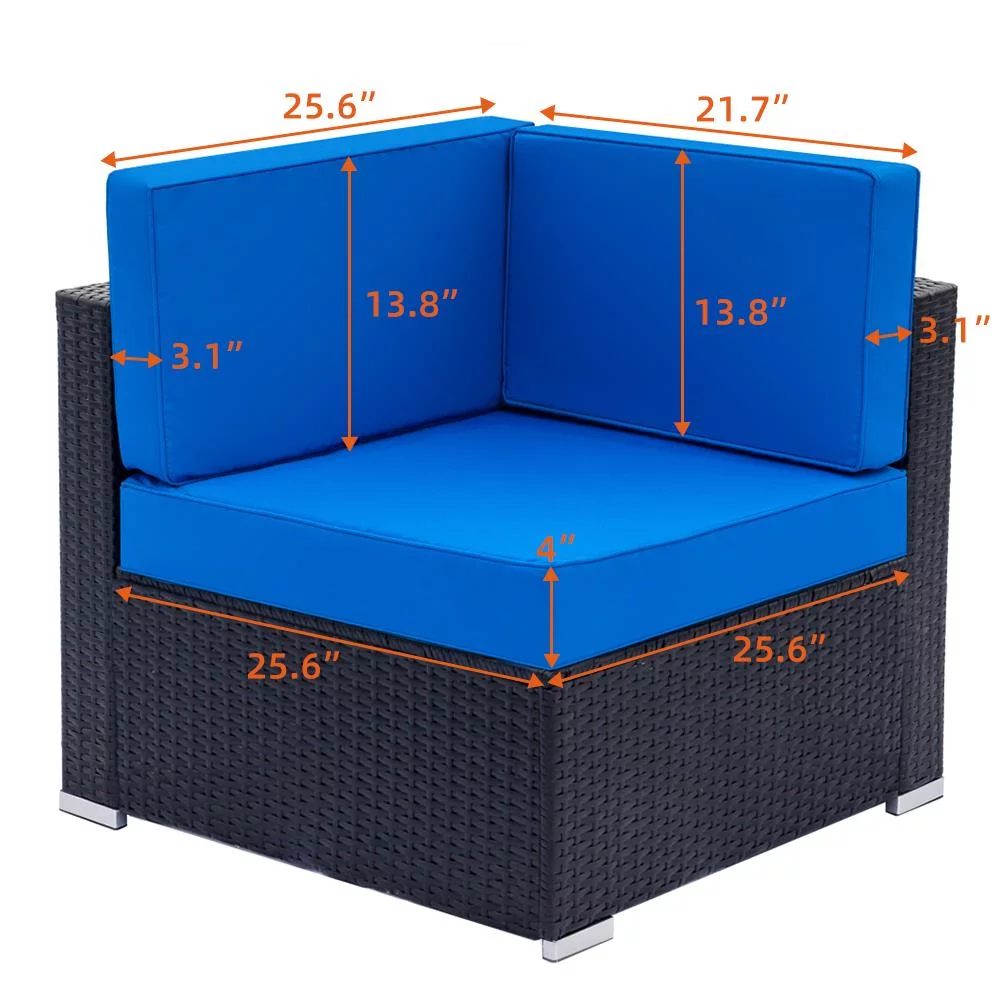 Ktaxon Outdoor Black Rattan Pool Garden 4 Seater Sofa with Blue Cushions