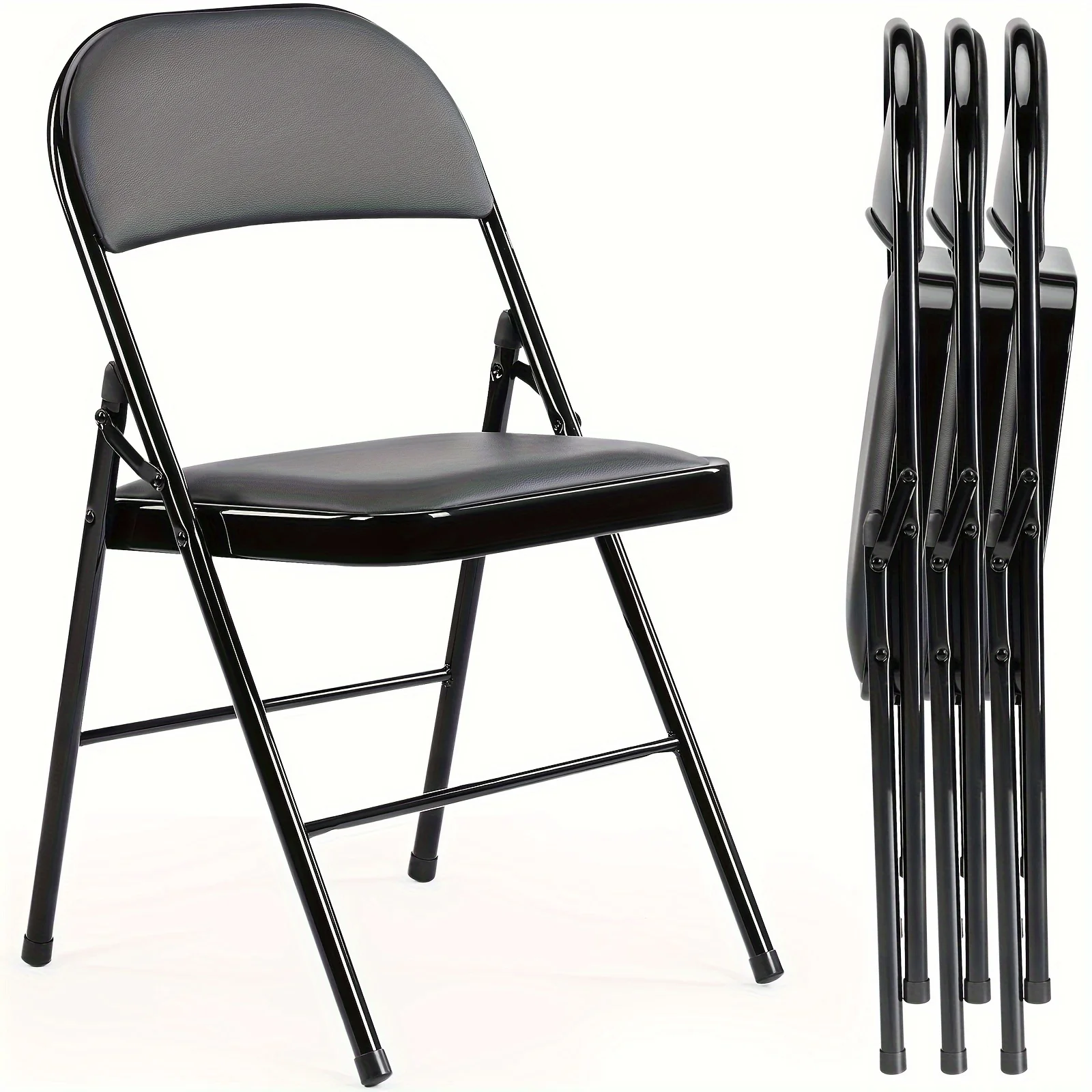 4 Pack Folding Chairs with Padded Cushion and Back,  Metal Chairs with Comfortable Cushion for Home and Office, for Indoor and Outdoor Events