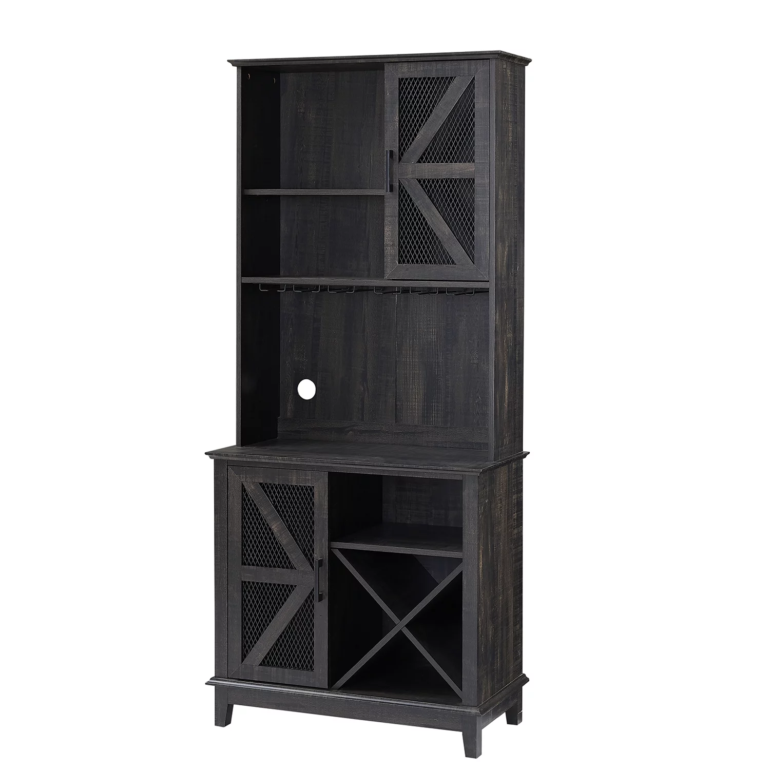 Home Source Elegant Charcoal Bar Unit, and Microwave Cabinet