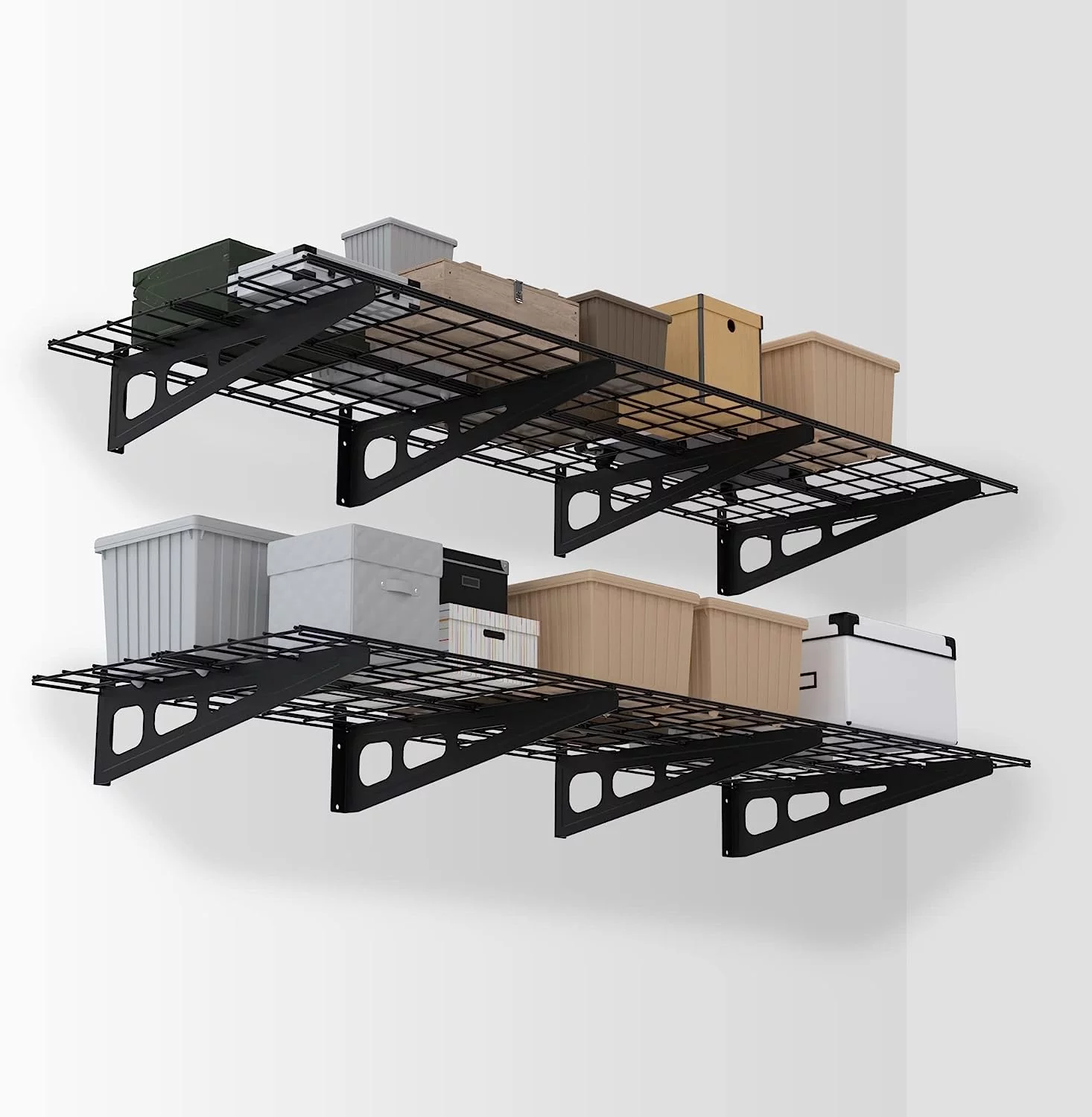 HAOFEI 2-Pack 2x6FT Garage Wall Shelving, 72” x 24” Heavy Duty Wall Mounted Shelving, 800lbs Load Capacity (Total), Metal Wall Shelves Suitable for Shop, Shed, Garage Storage, Black, 1 Sets