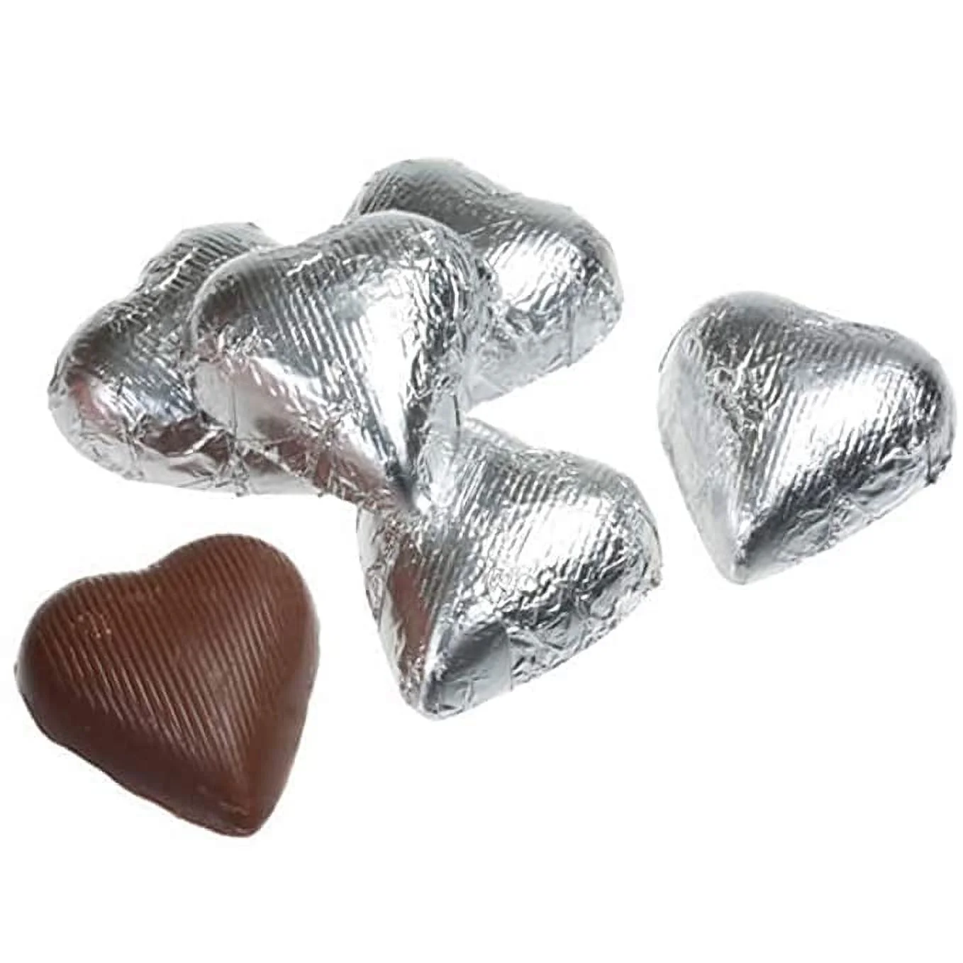 Silver Foiled Solid Milk Chocolate Hearts - 2 LB Bulk Bag