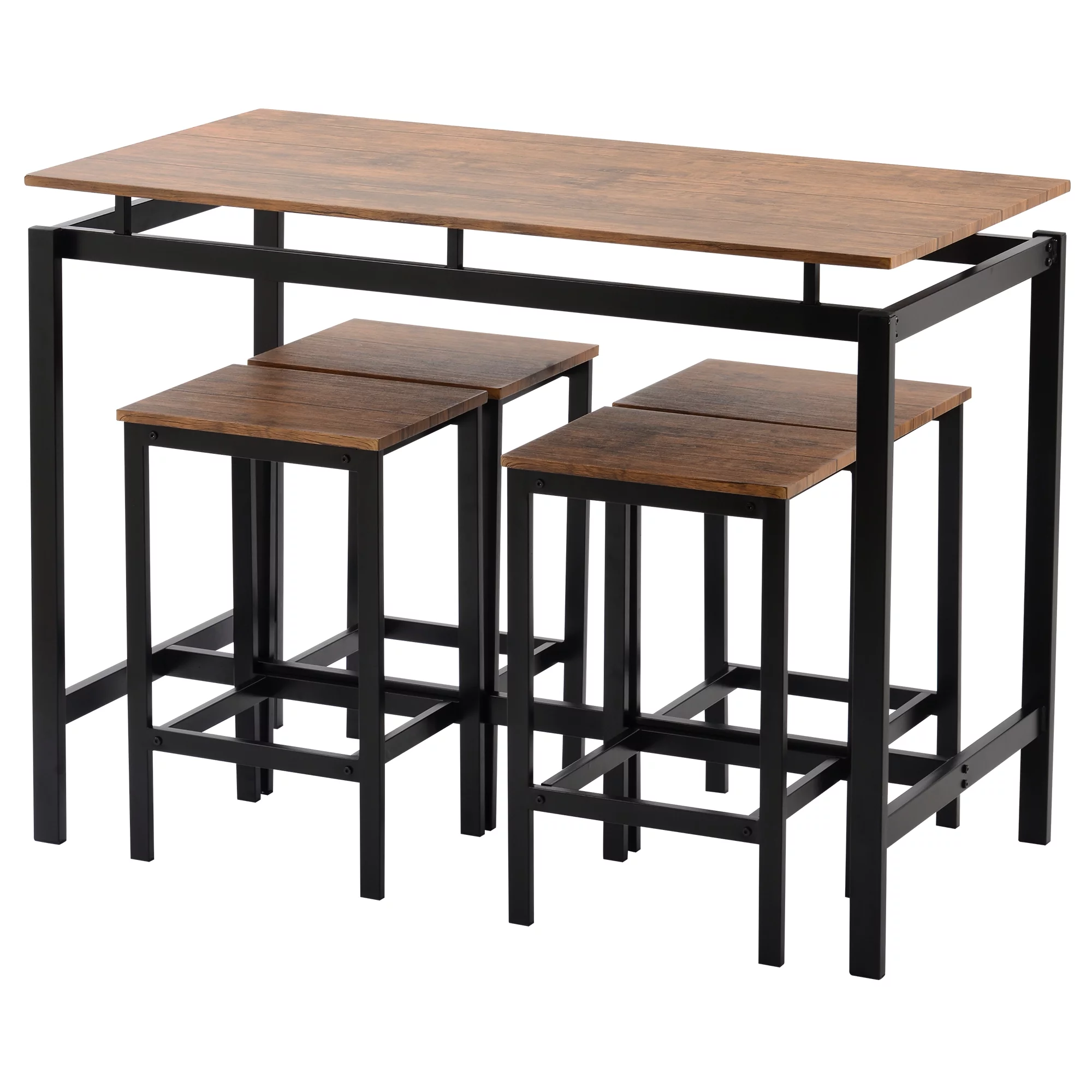 Euroco 5-Piece Dining Set Wood and Metal Pub Table with 4 Bar Stools, Brown